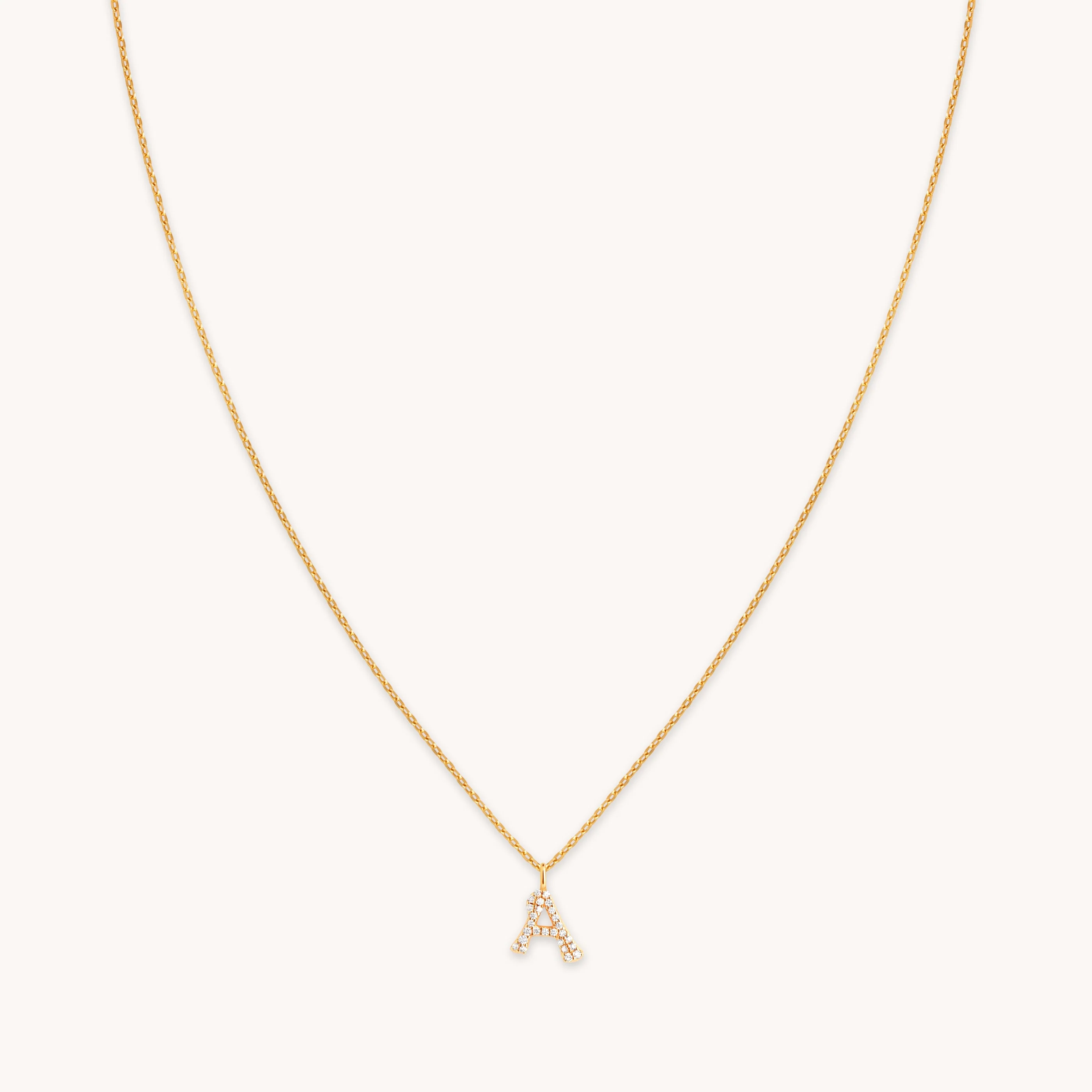 A Initial Pavé Pendant Necklace in Gold