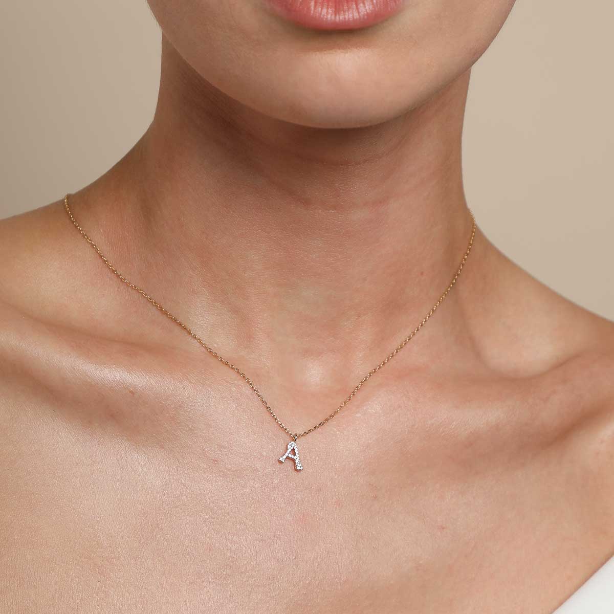 A Initial Pavé Pendant Necklace in Gold - Image 2