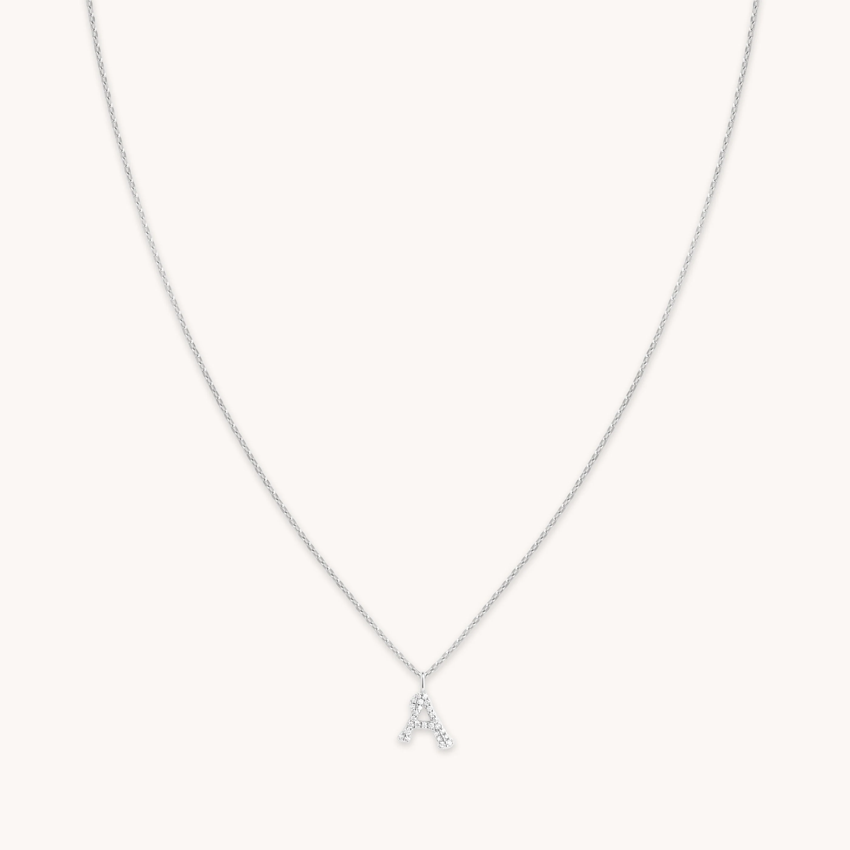 A Initial Pavé Pendant Necklace in Silver