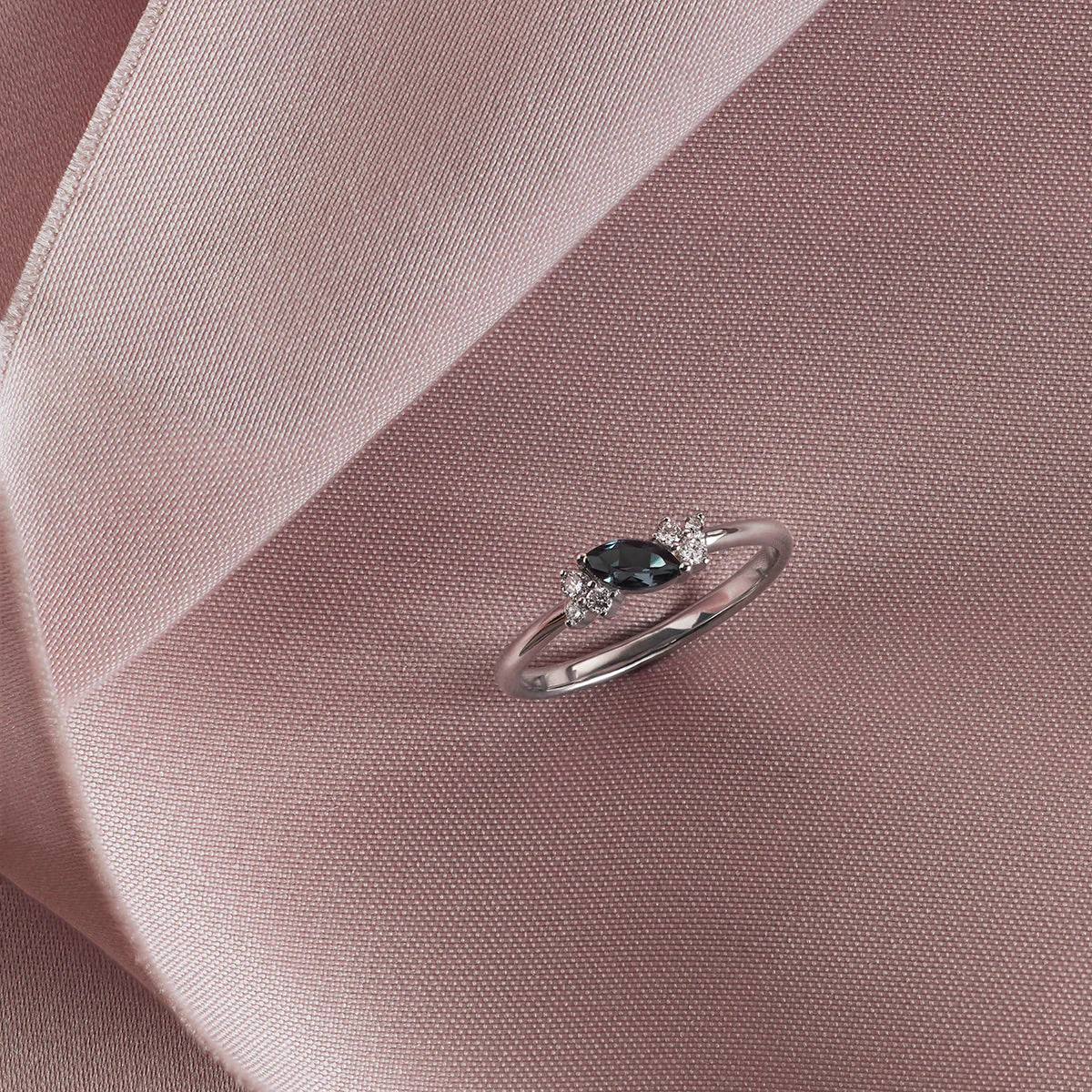 Alexandrite Diamond Milestone Ring in Solid White Gold - Image 7