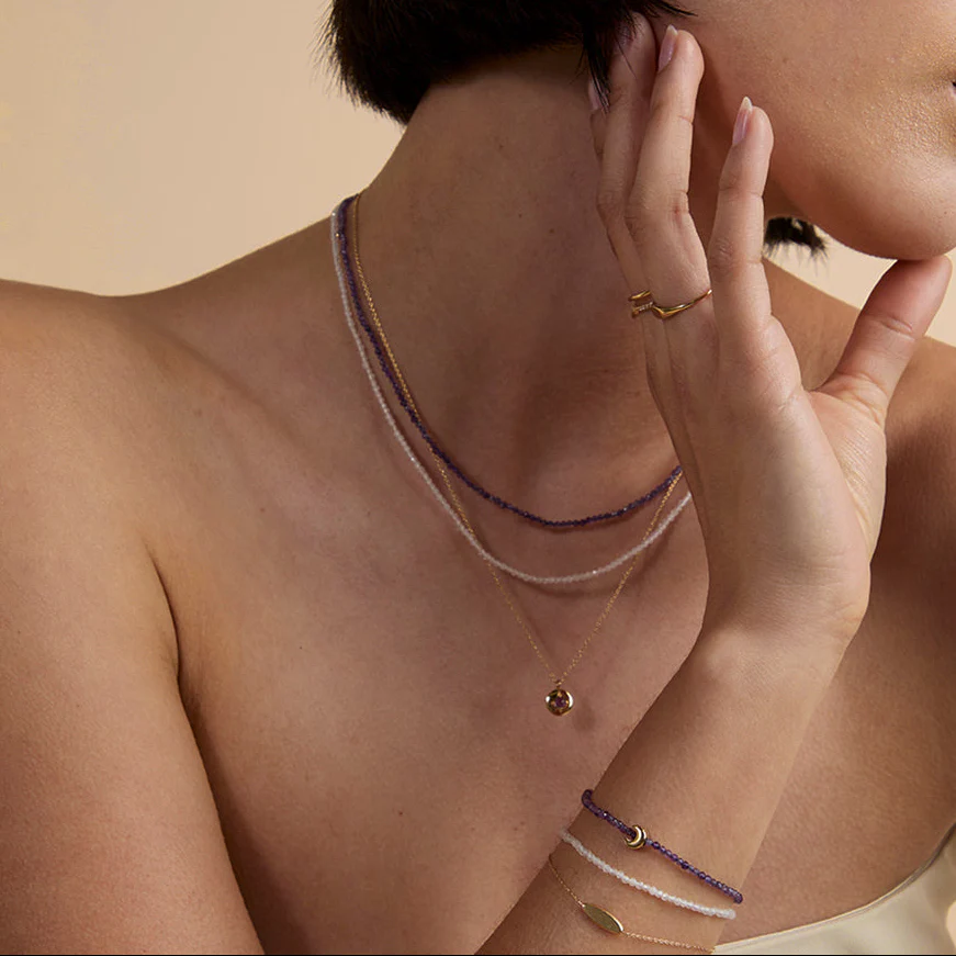Amethyst February Beaded Bracelet in Solid Gold - Image 4
