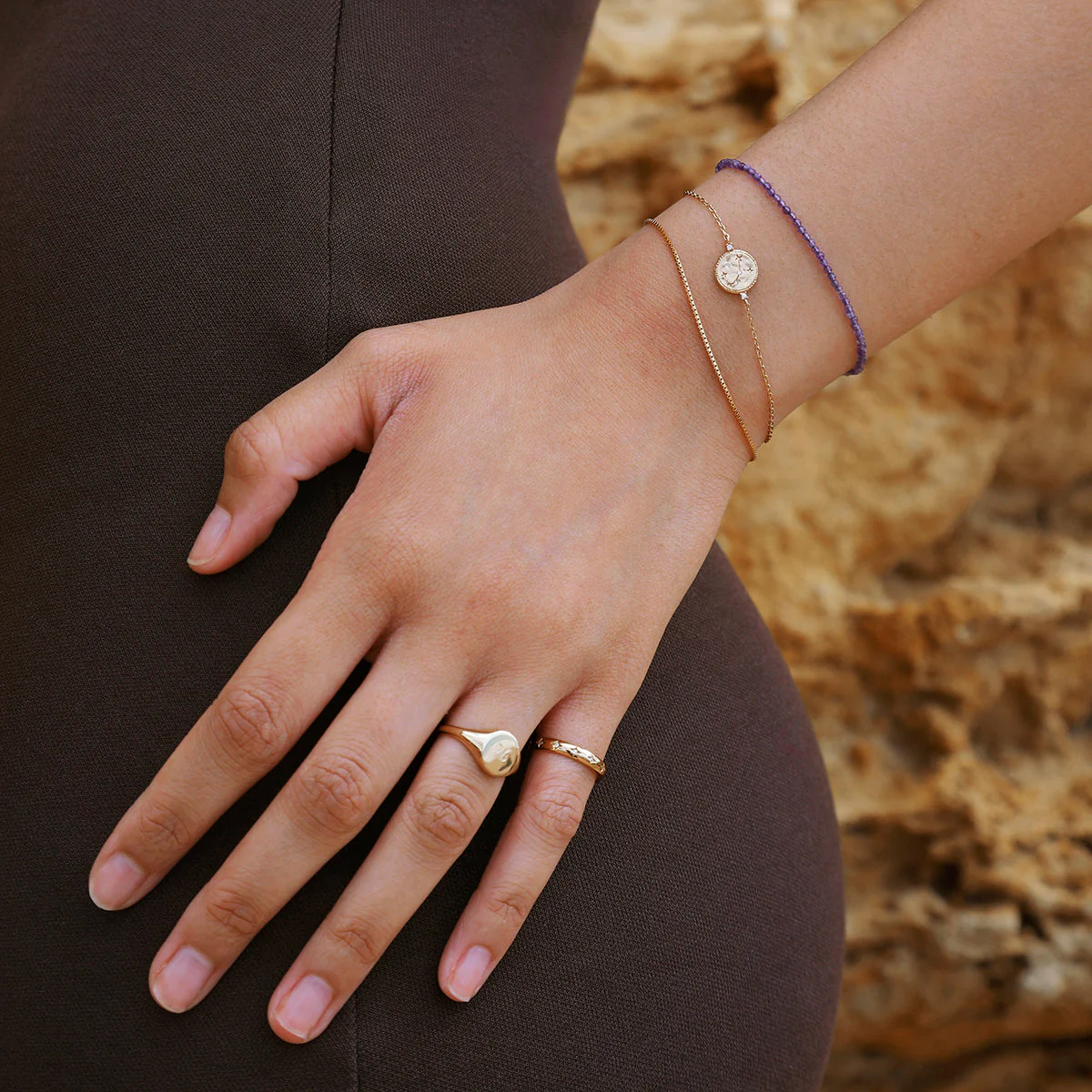 Amethyst February Beaded Bracelet in Solid Gold - Image 5