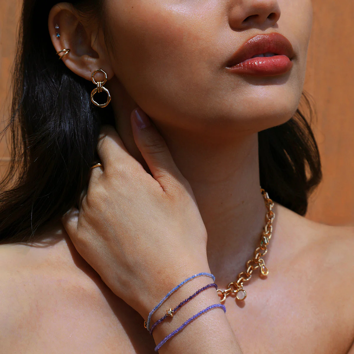 Amethyst February Beaded Bracelet in Solid Gold - Image 6