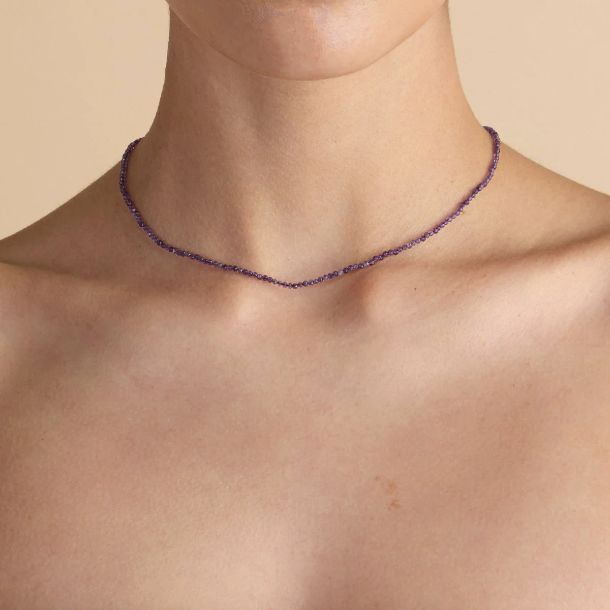 Amethyst February Beaded Necklace in Solid Gold - Image 2