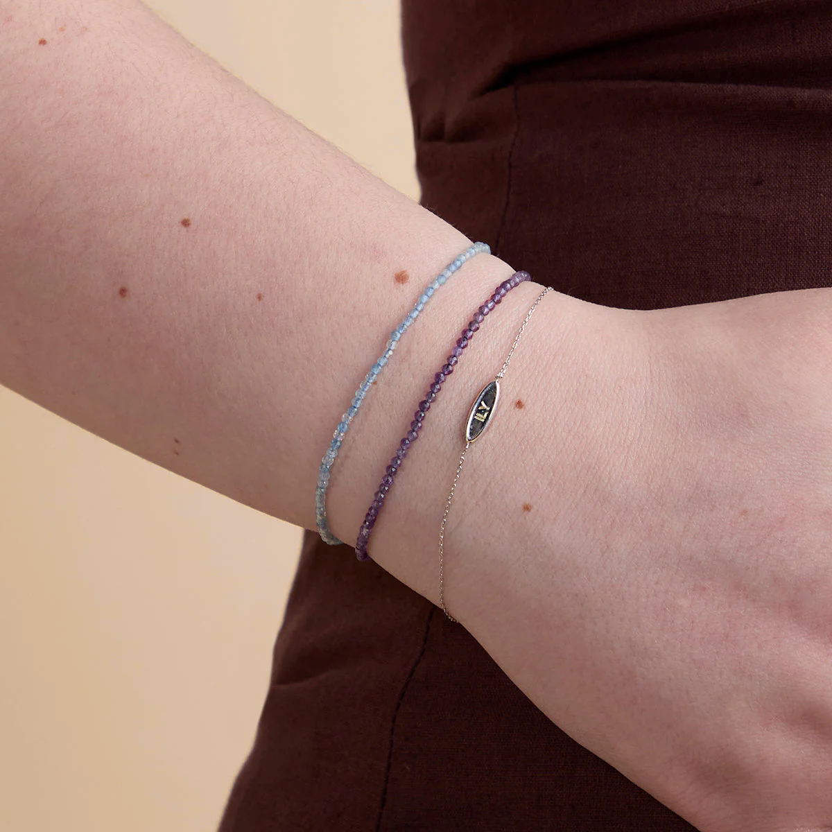 Aquamarine March Beaded Bracelet in Solid White Gold - Image 3