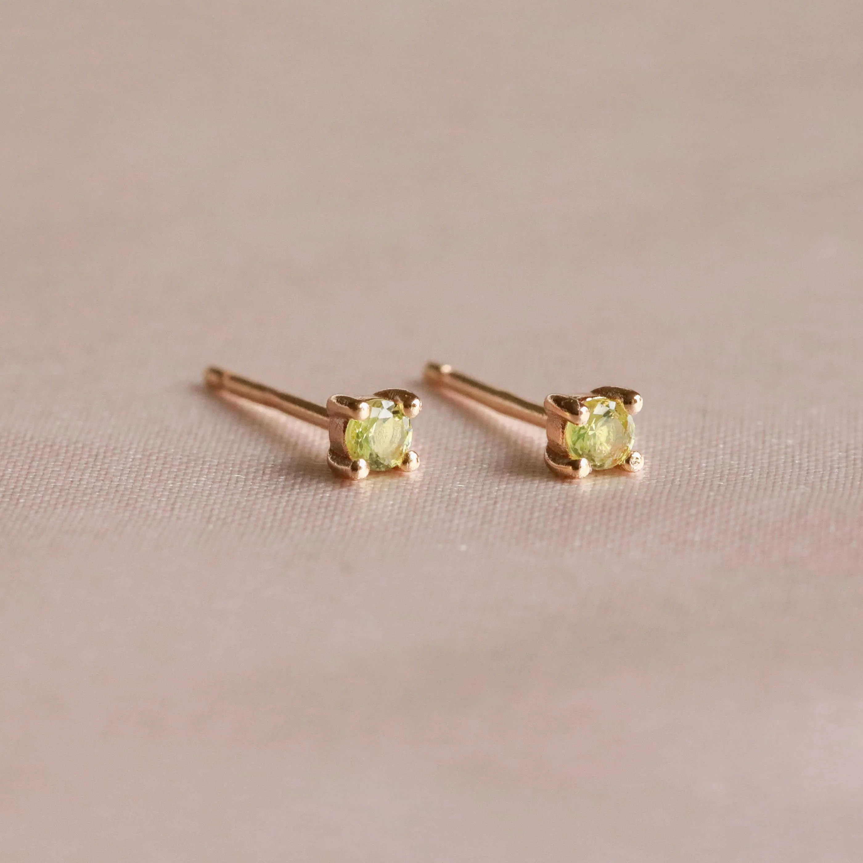 August Birthstone Stud Earrings in Gold with Peridot CZ - Image 5