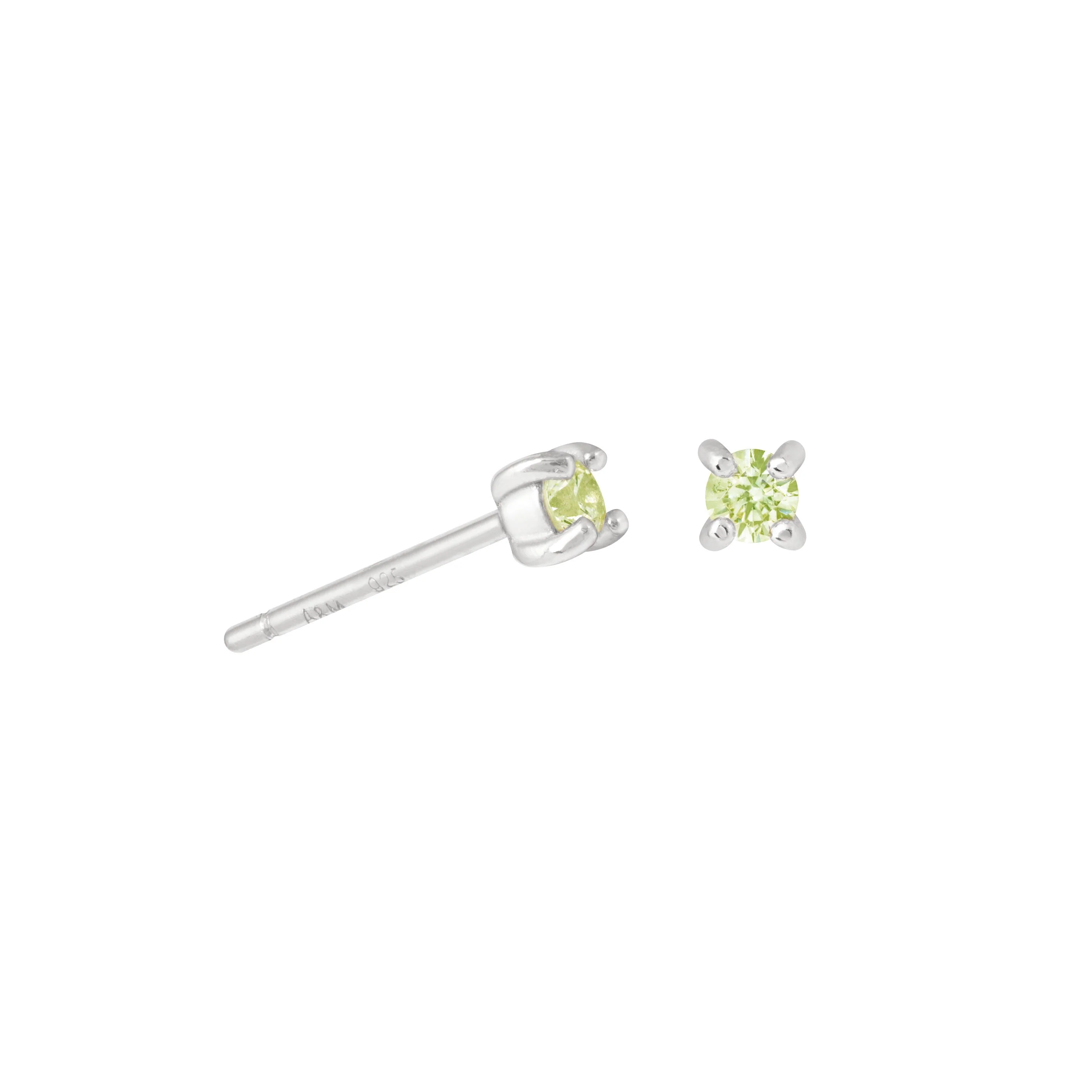 August Birthstone Stud Earrings in Silver with Peridot CZ - Image 4