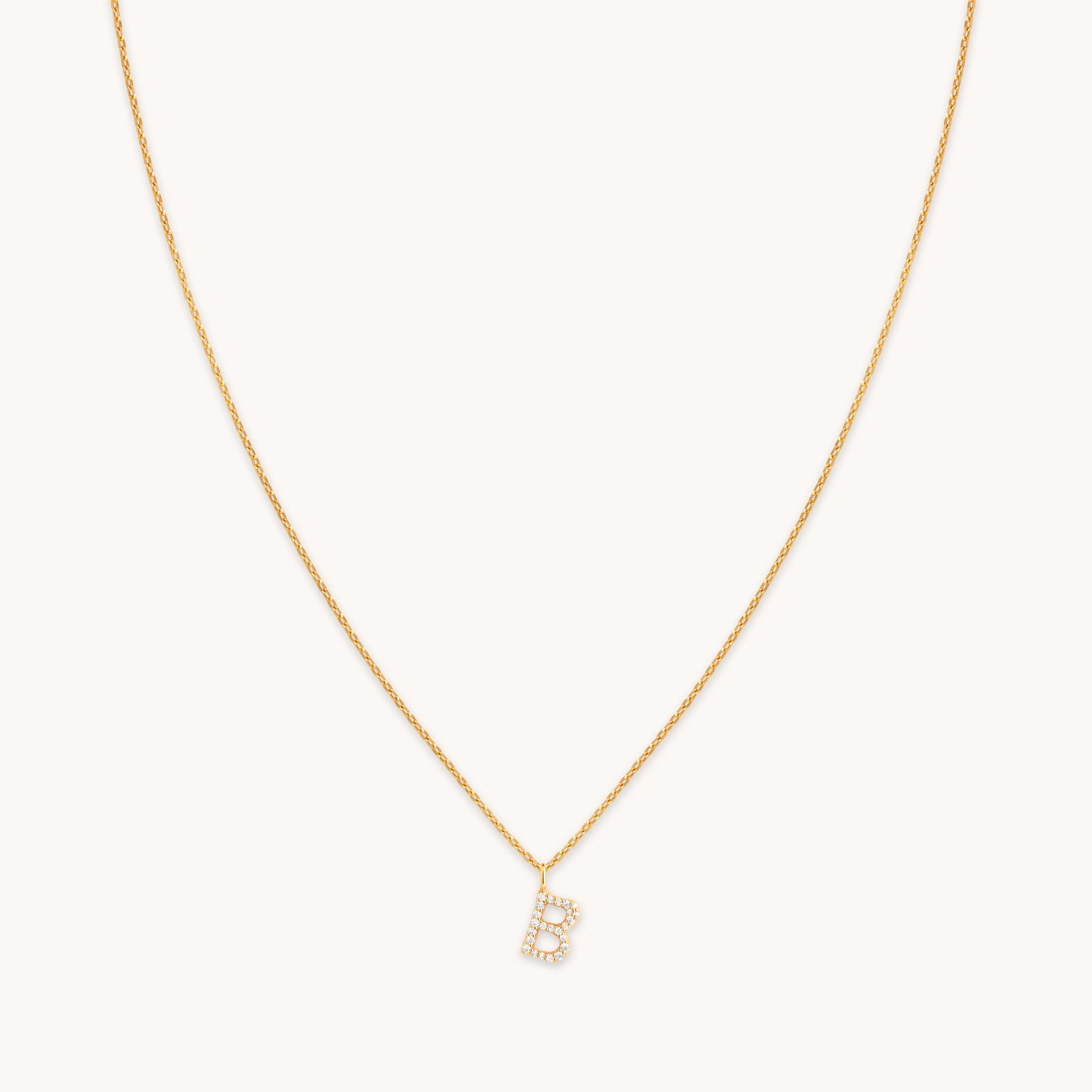 B Initial Pavé Pendant Necklace in Gold