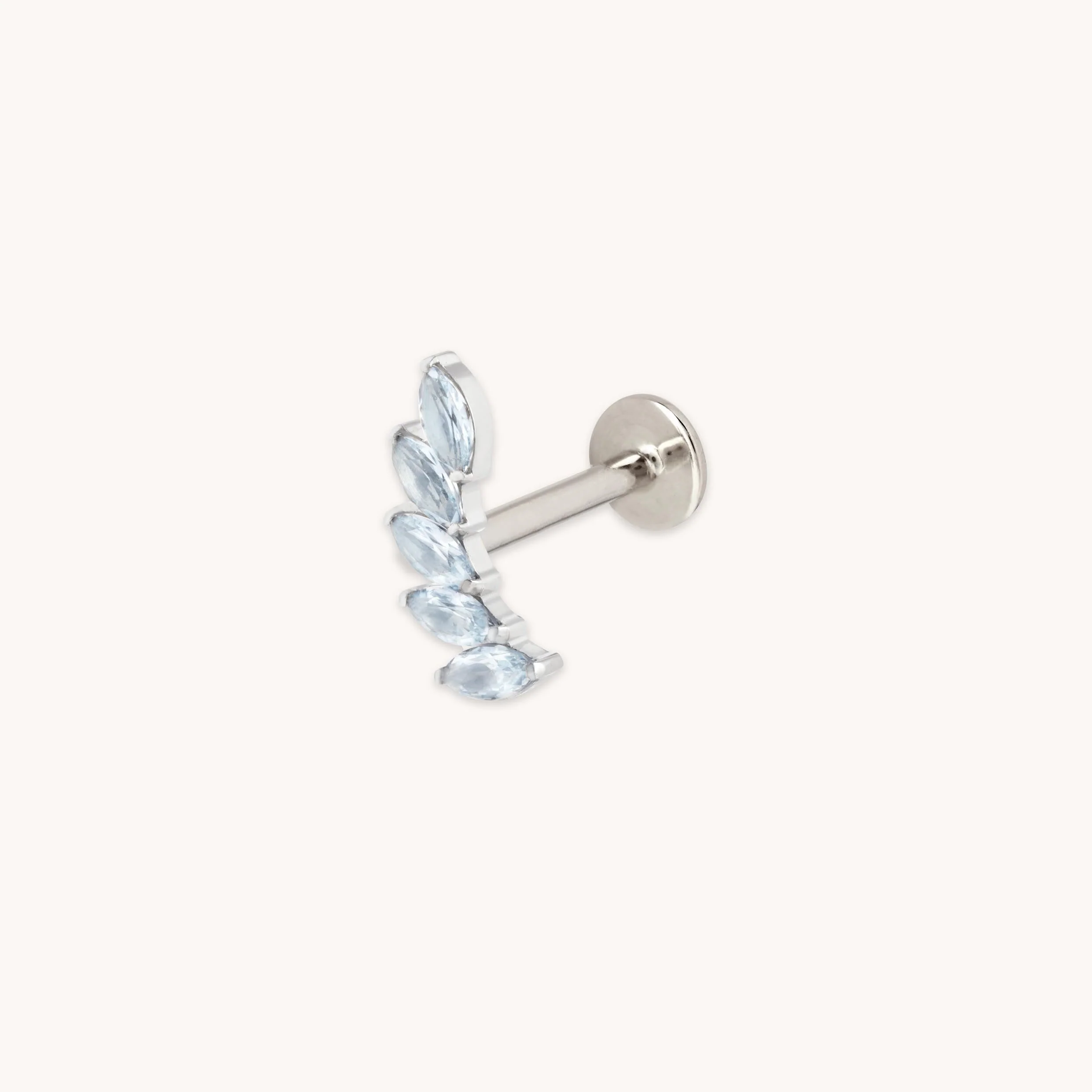 Blue Crystal Fan Titanium Piercing Stud in Platinum