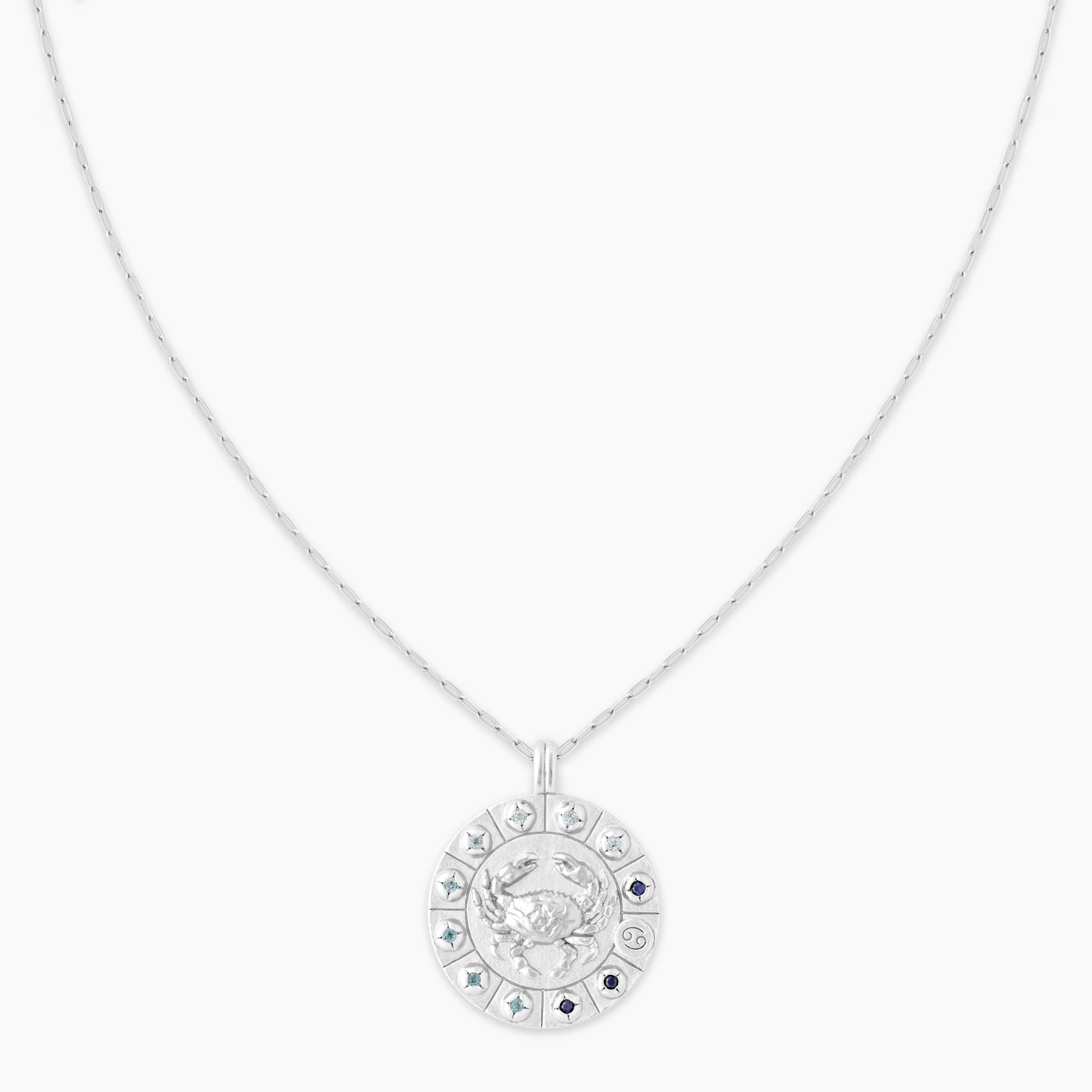 Cancer Bold Zodiac Pendant Necklace in Silver