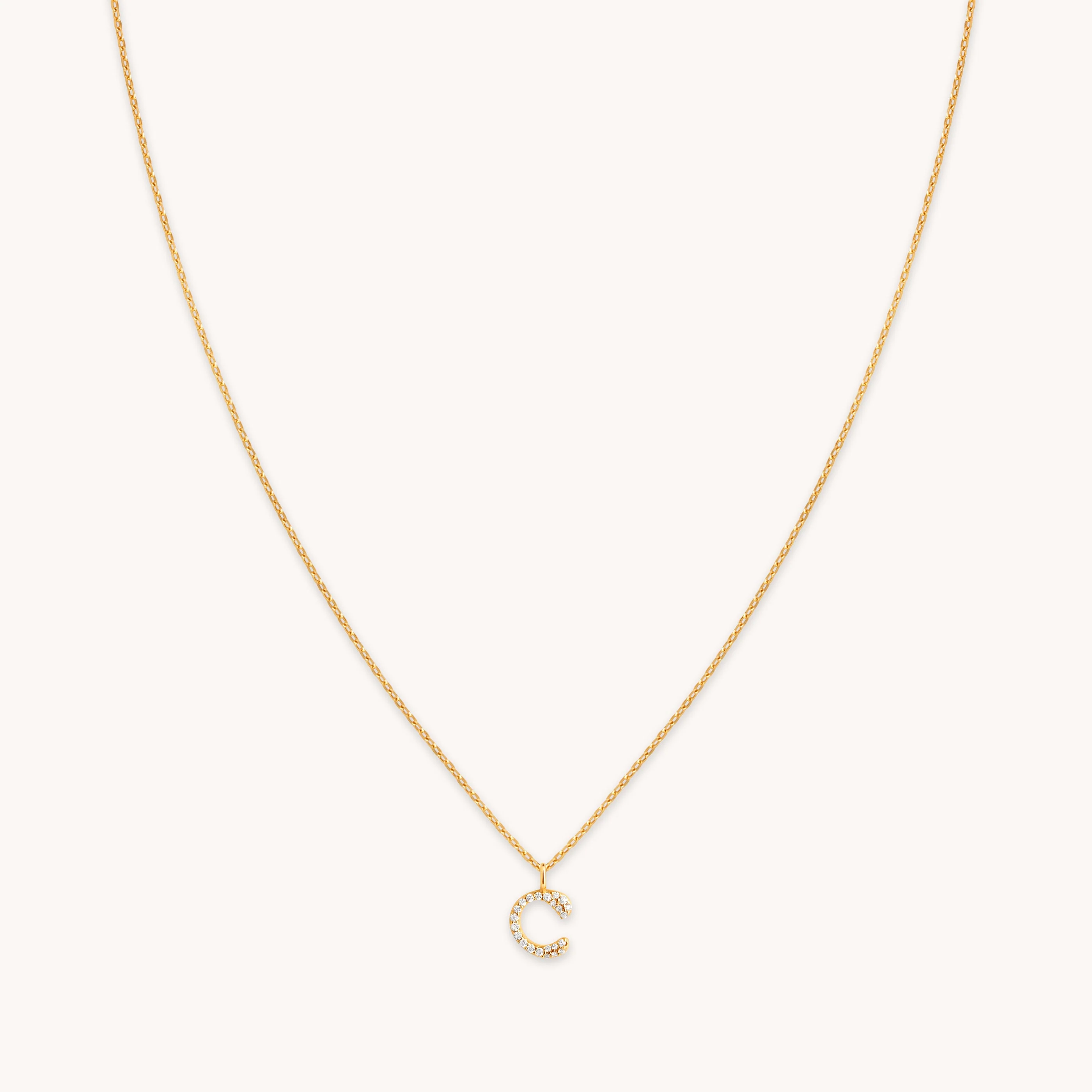 C Initial Pavé Pendant Necklace in Gold