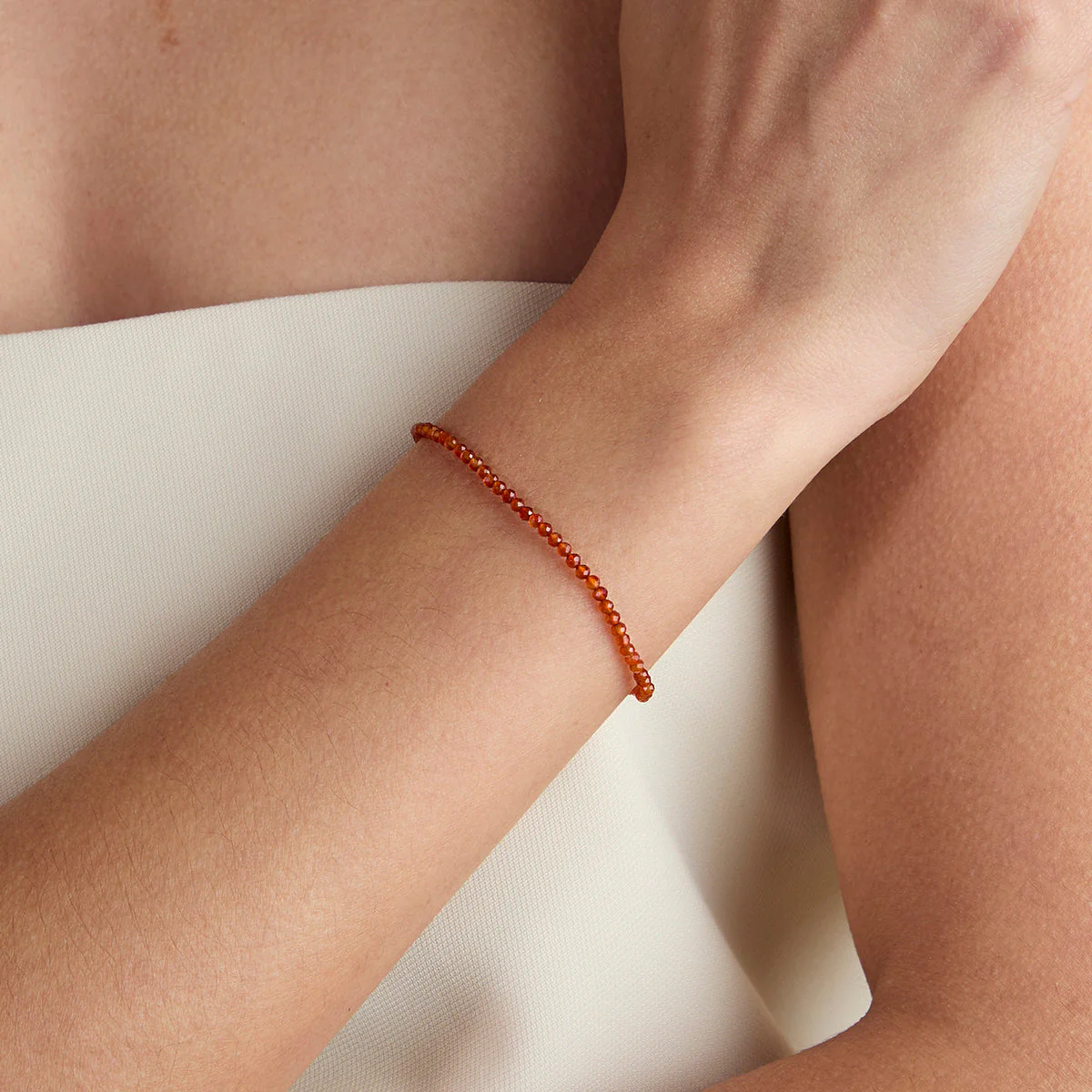 Carnelian July Beaded Bracelet in Solid White Gold - Image 2