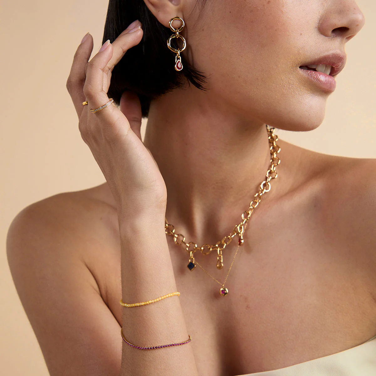 Citrine November Beaded Bracelet in Solid Gold - Image 4