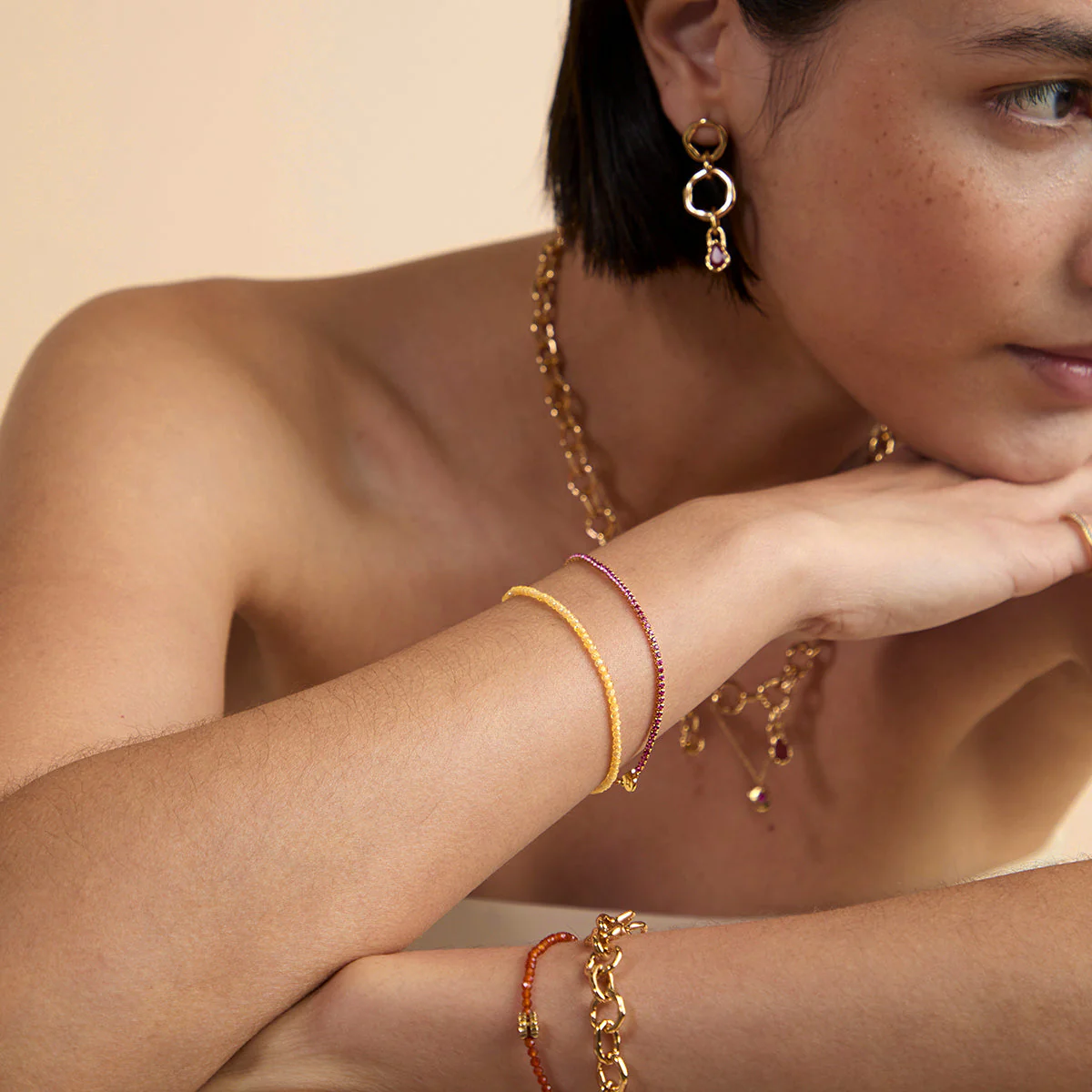 Citrine November Beaded Bracelet in Solid Gold - Image 5