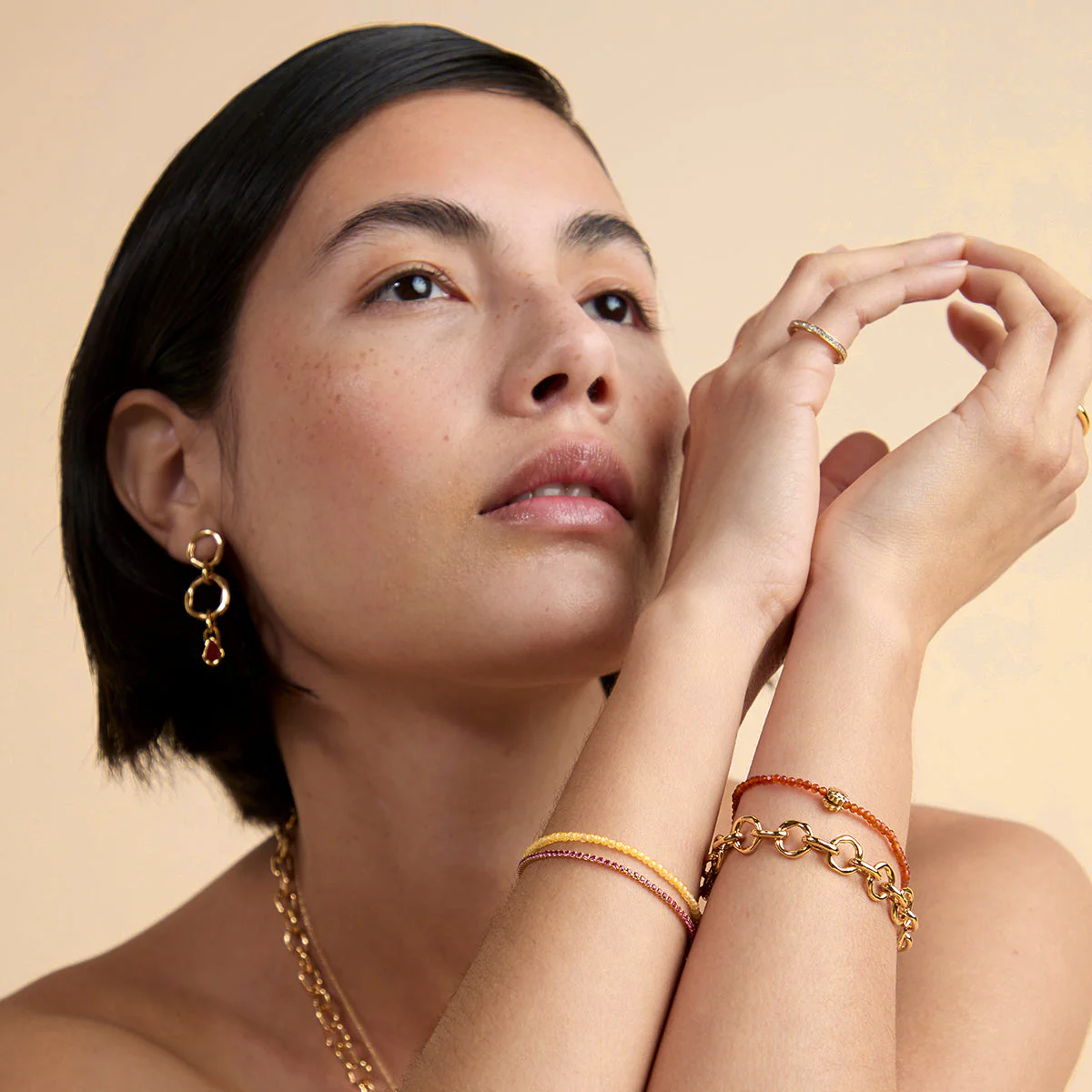 Citrine November Beaded Bracelet in Solid Gold - Image 6