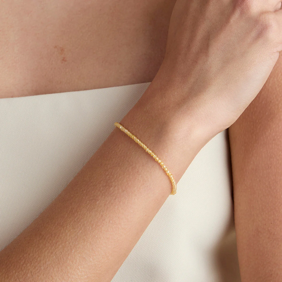 Citrine November Beaded Bracelet in Solid White Gold - Image 2