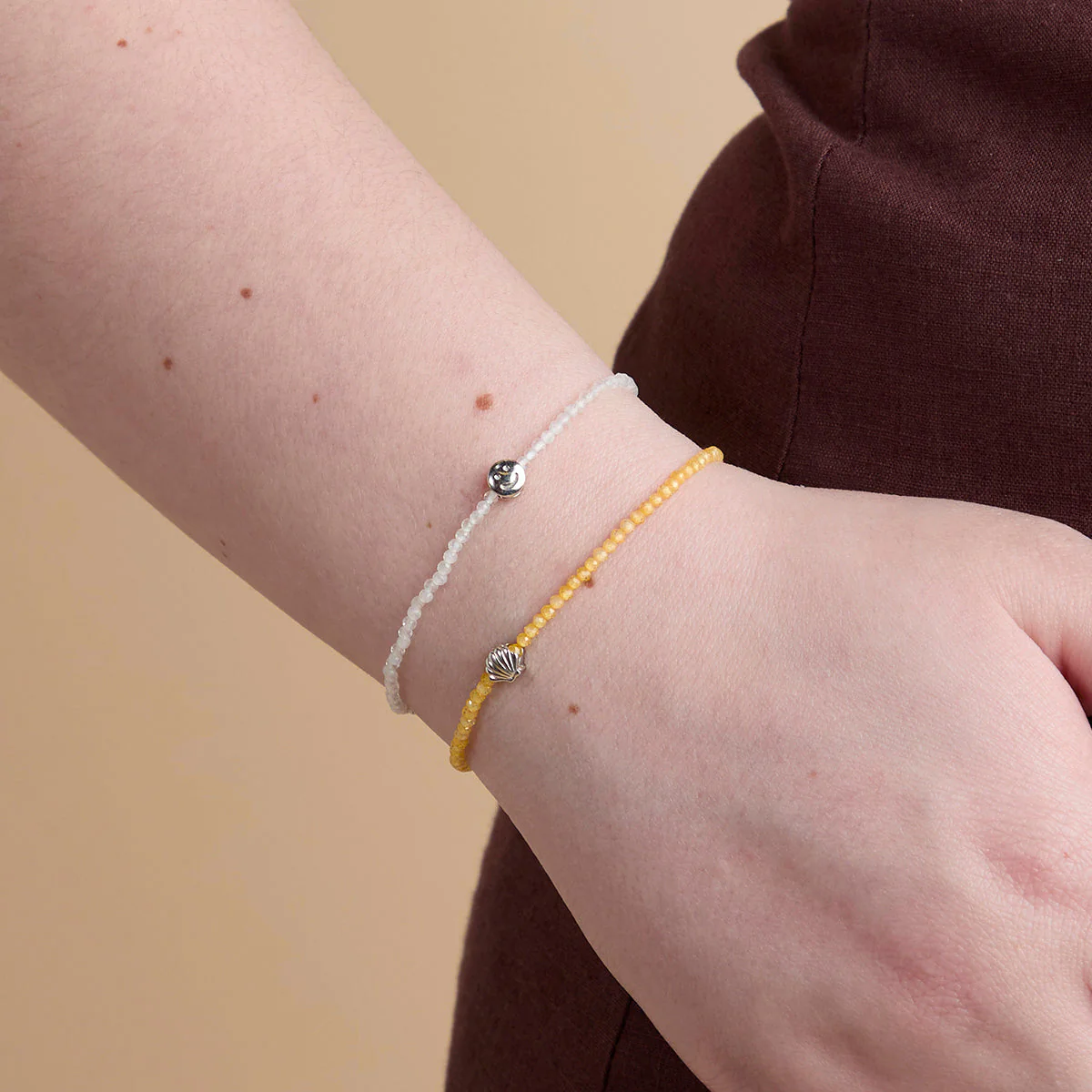 Citrine November Beaded Bracelet in Solid White Gold - Image 3