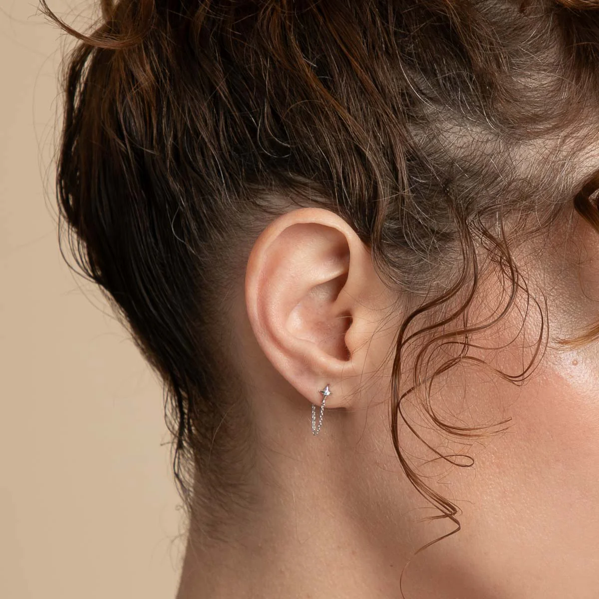 Cosmic Star Chain Stud Earrings in Silver - Image 2