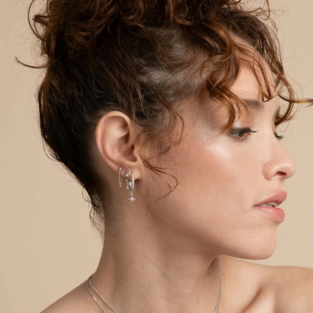 Cosmic Star Chain Stud Earrings in Silver - Image 6