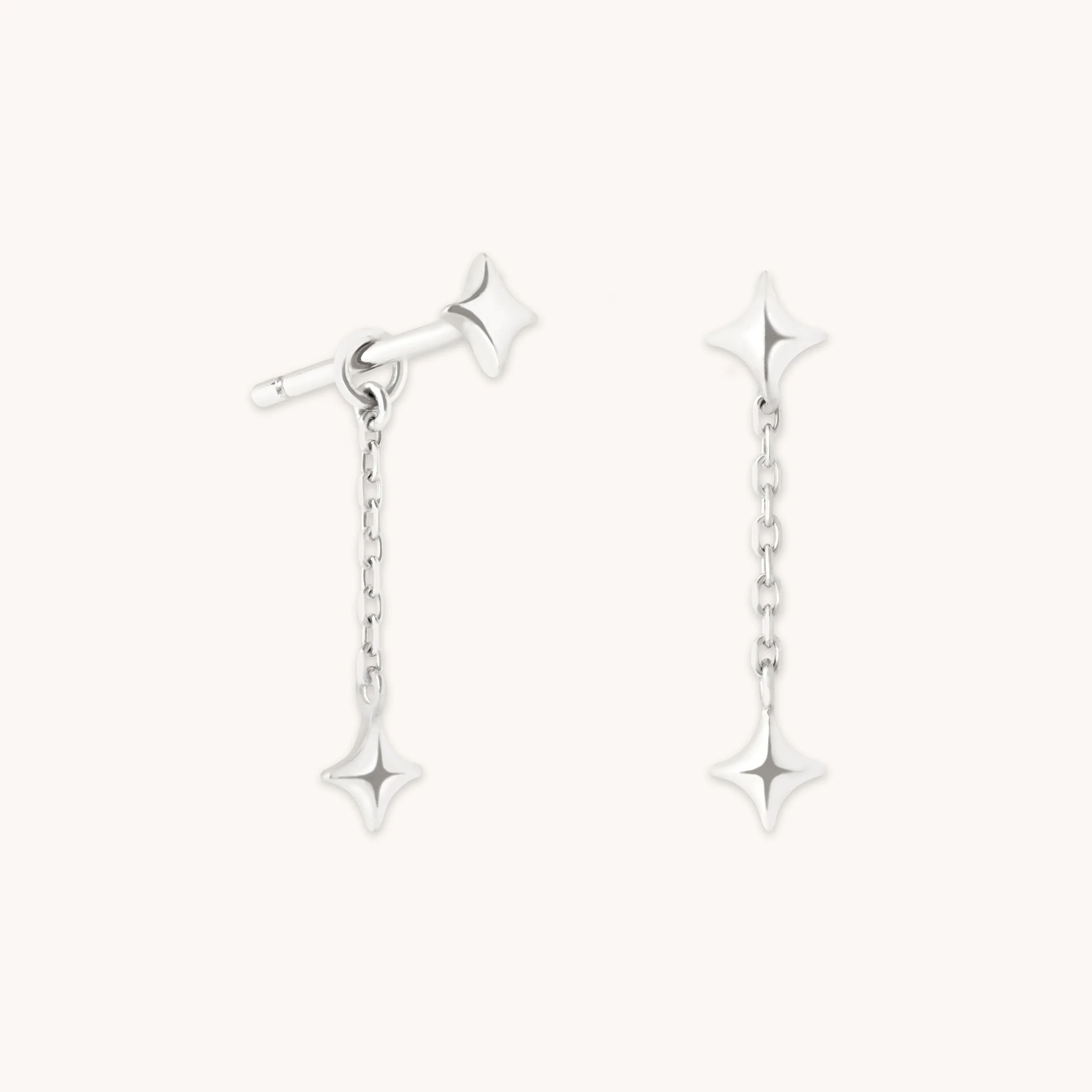 Cosmic Star Chain Studs in Solid White Gold