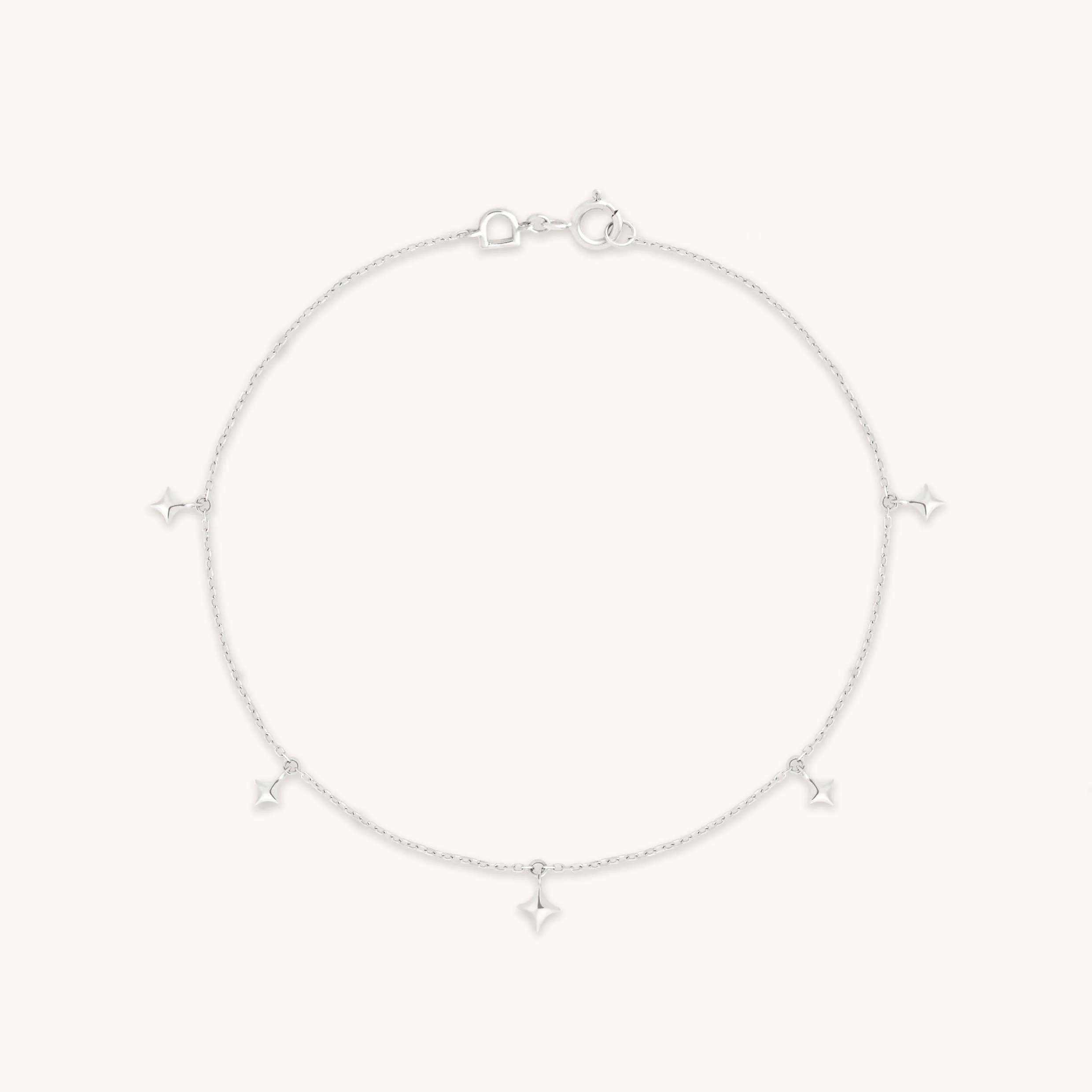 Cosmic Star Charm Bracelet in Solid White Gold
