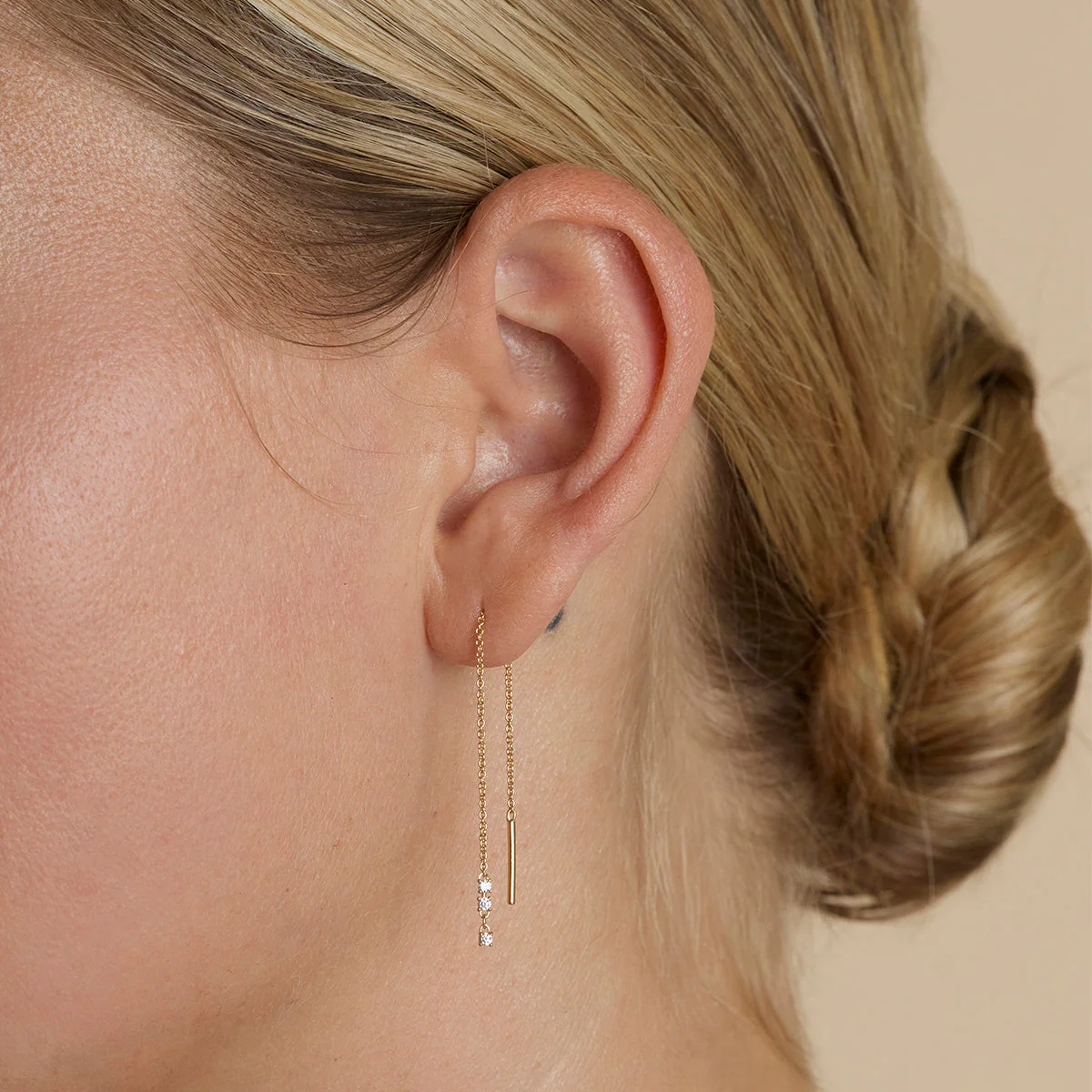 Crystal Thread Through Earrings in Gold - Image 3
