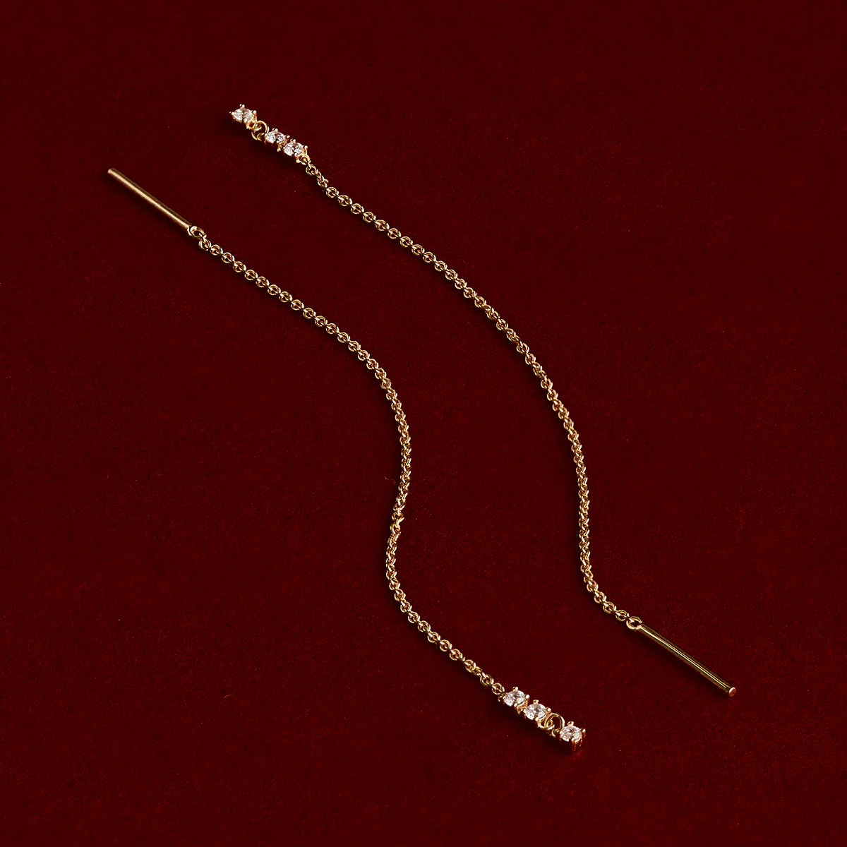 Crystal Thread Through Earrings in Gold - Image 5