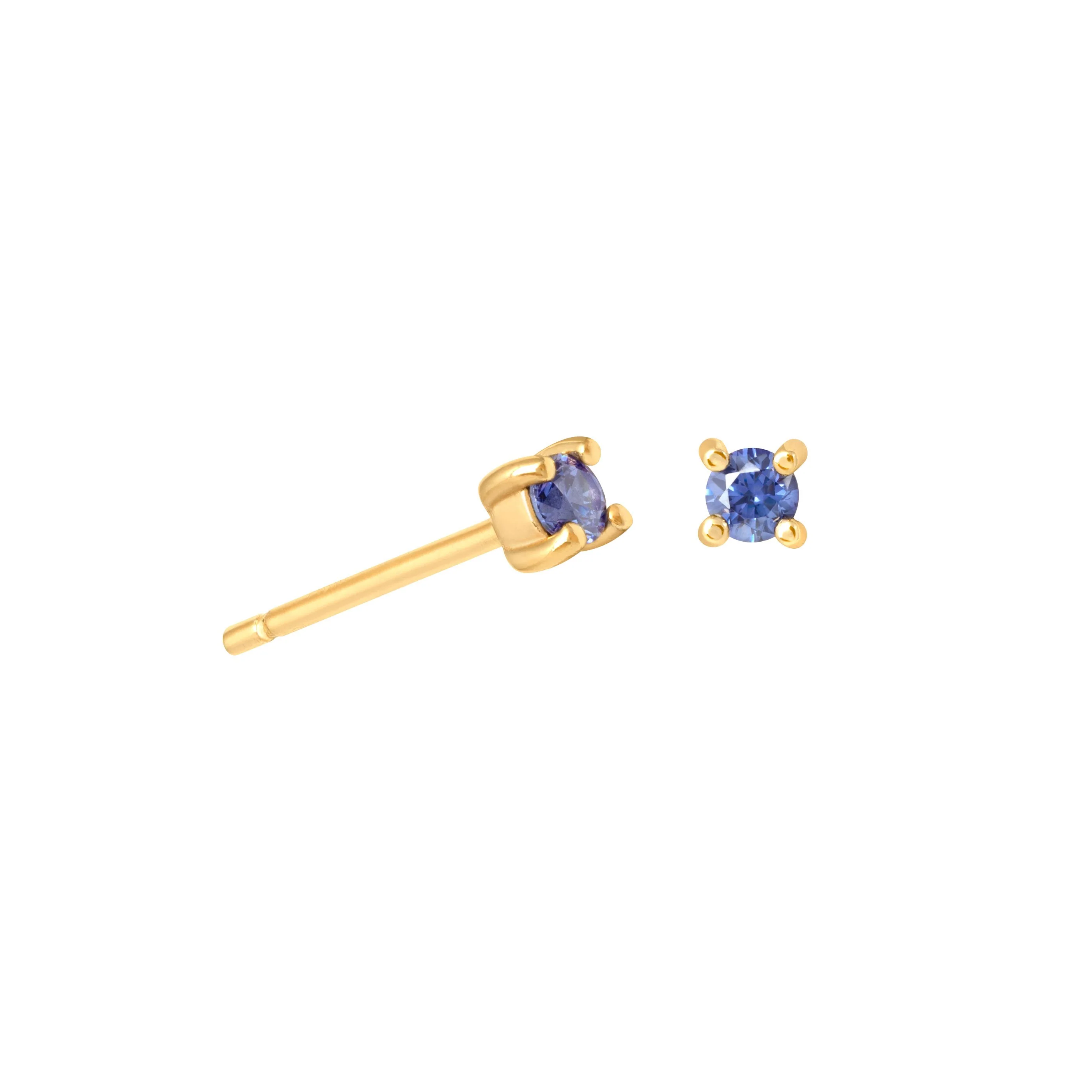 December Birthstone Stud Earrings in Gold with Tanzanite CZ - Image 4