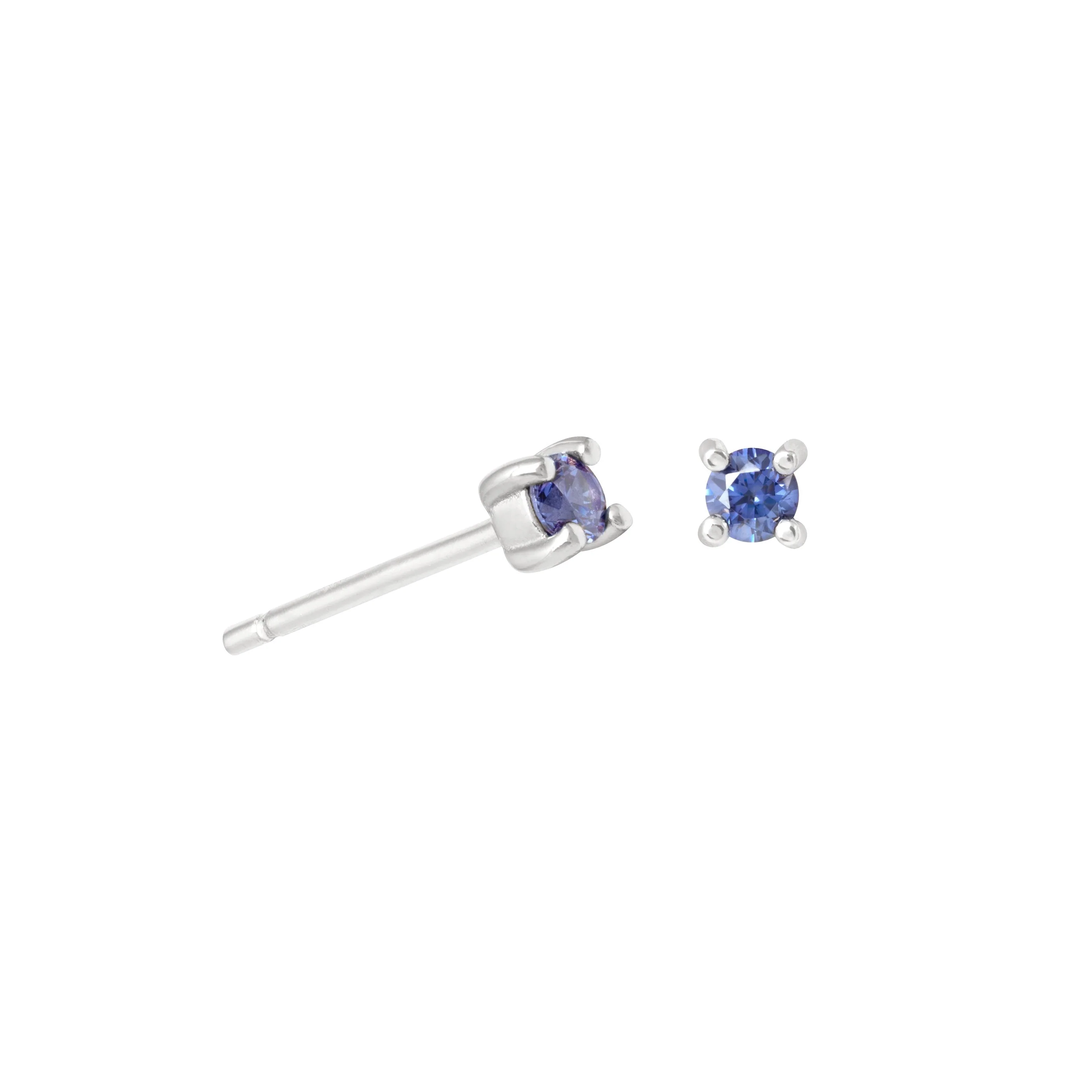 December Birthstone Stud Earrings in Silver with Tanzanite CZ - Image 4