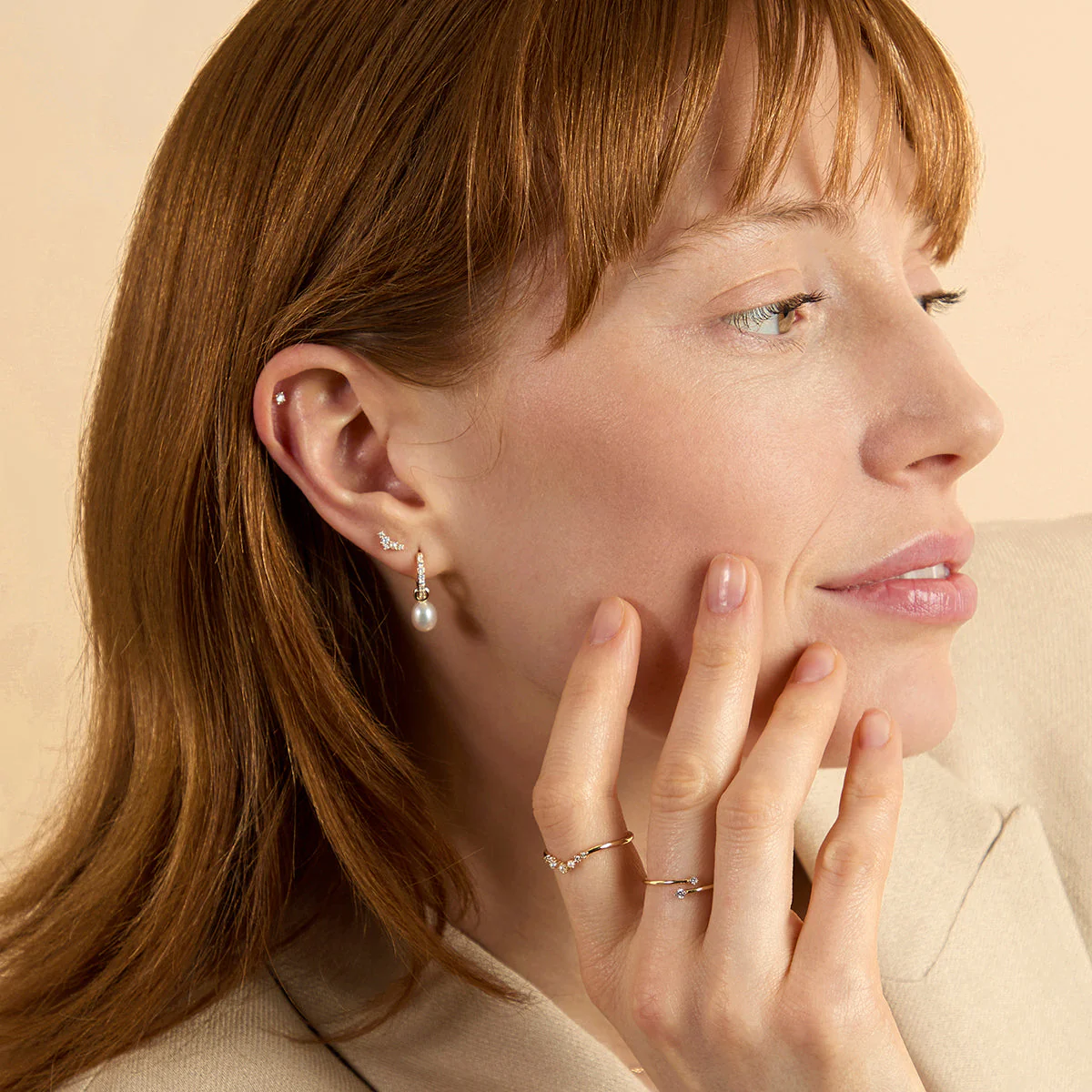 Diamond & Pearl Climber Studs in Solid Gold - Image 4