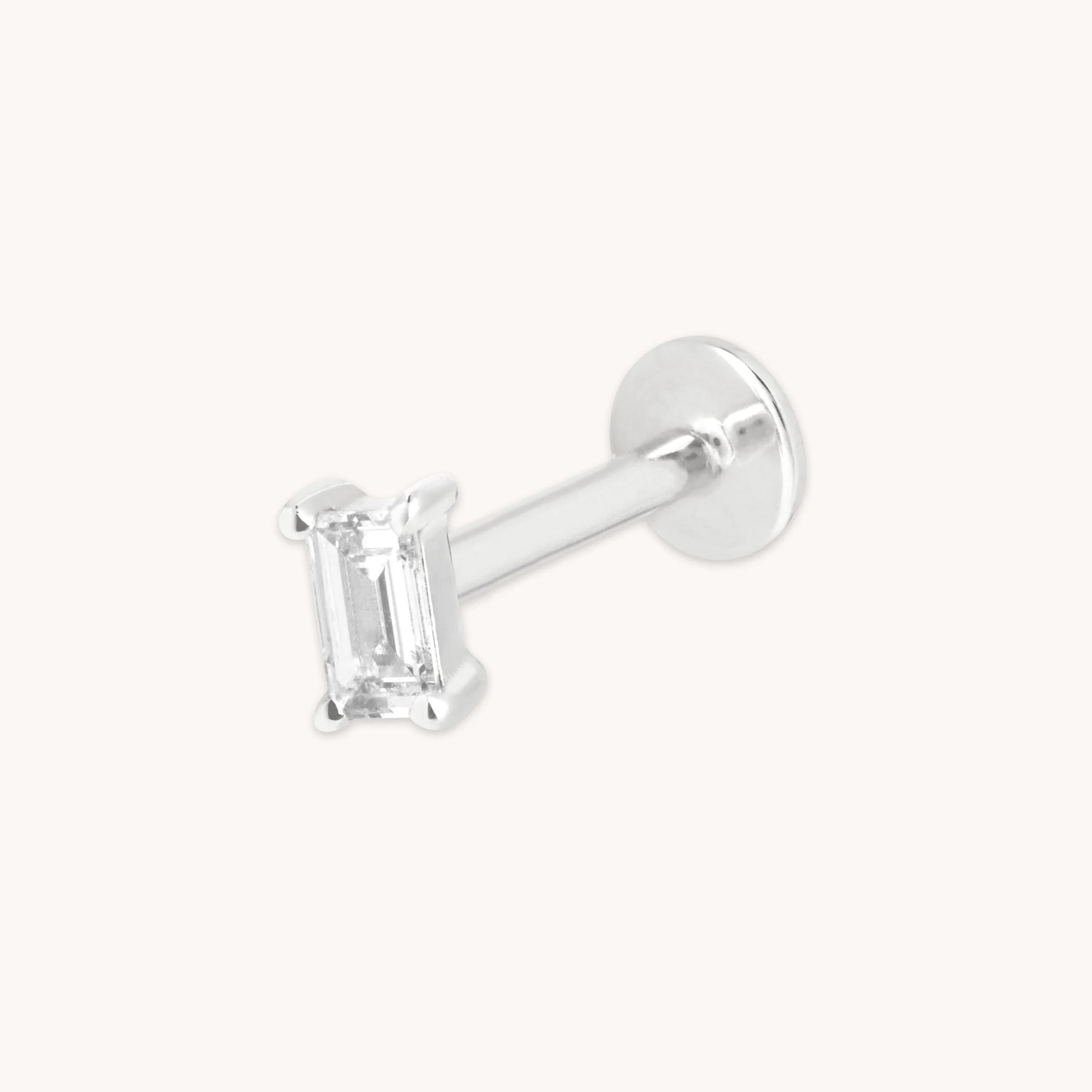 Diamond Baguette Piercing Stud in Solid White Gold
