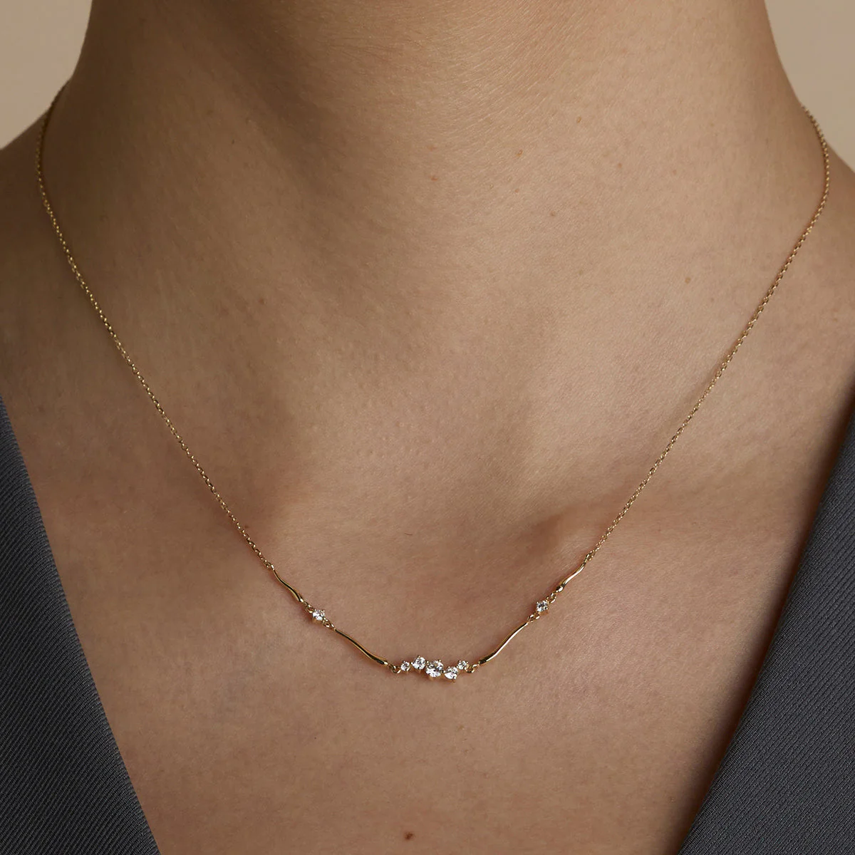 Diamond Cluster Molten Necklace in Solid Gold - Image 2