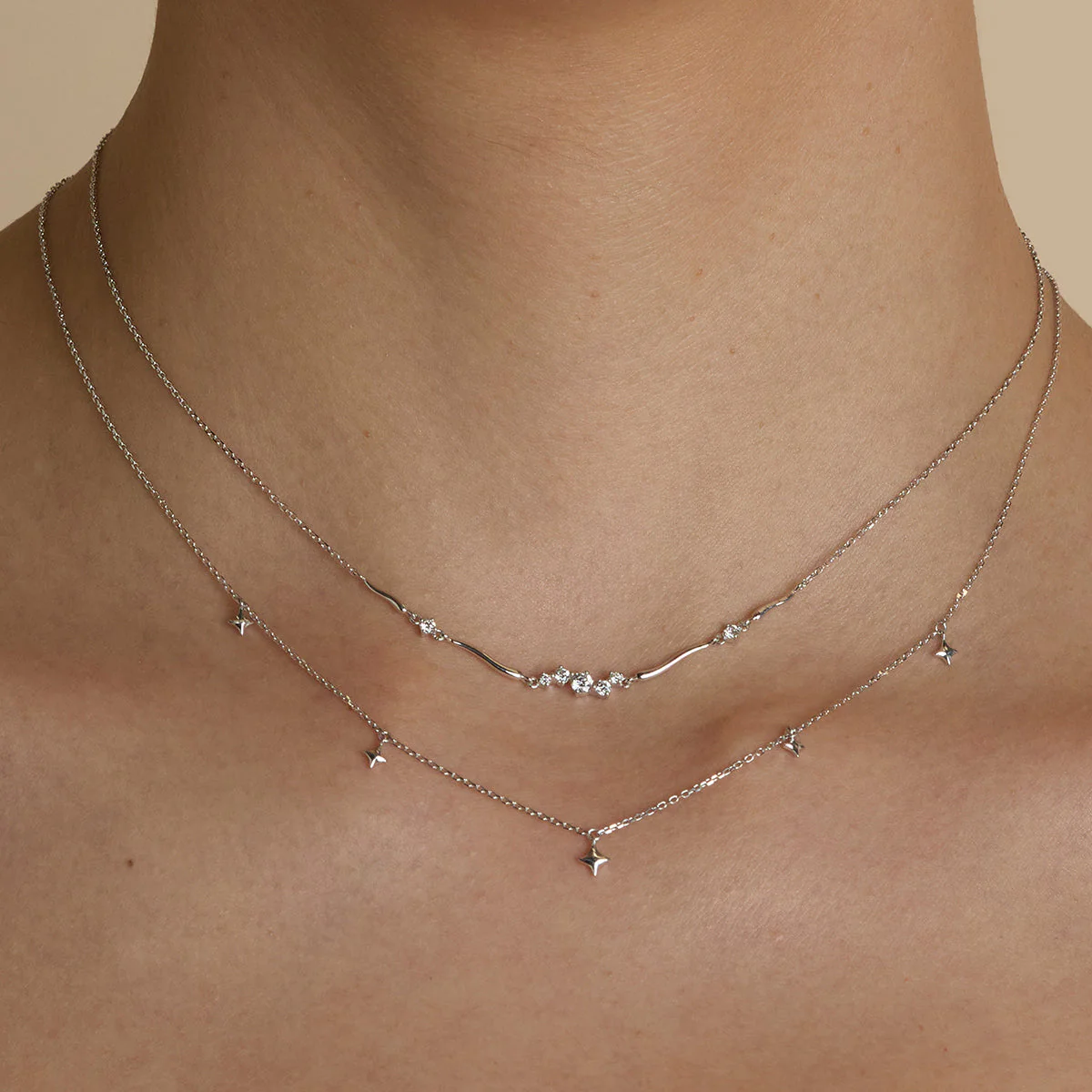 Diamond Cluster Molten Necklace in Solid White Gold - Image 3