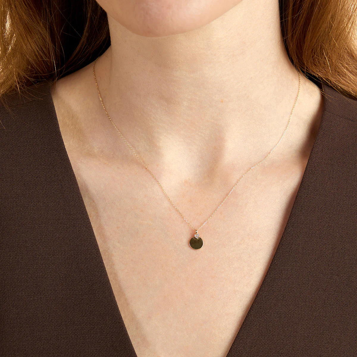 Diamond Coin Pendant Necklace in Solid Gold - Image 2