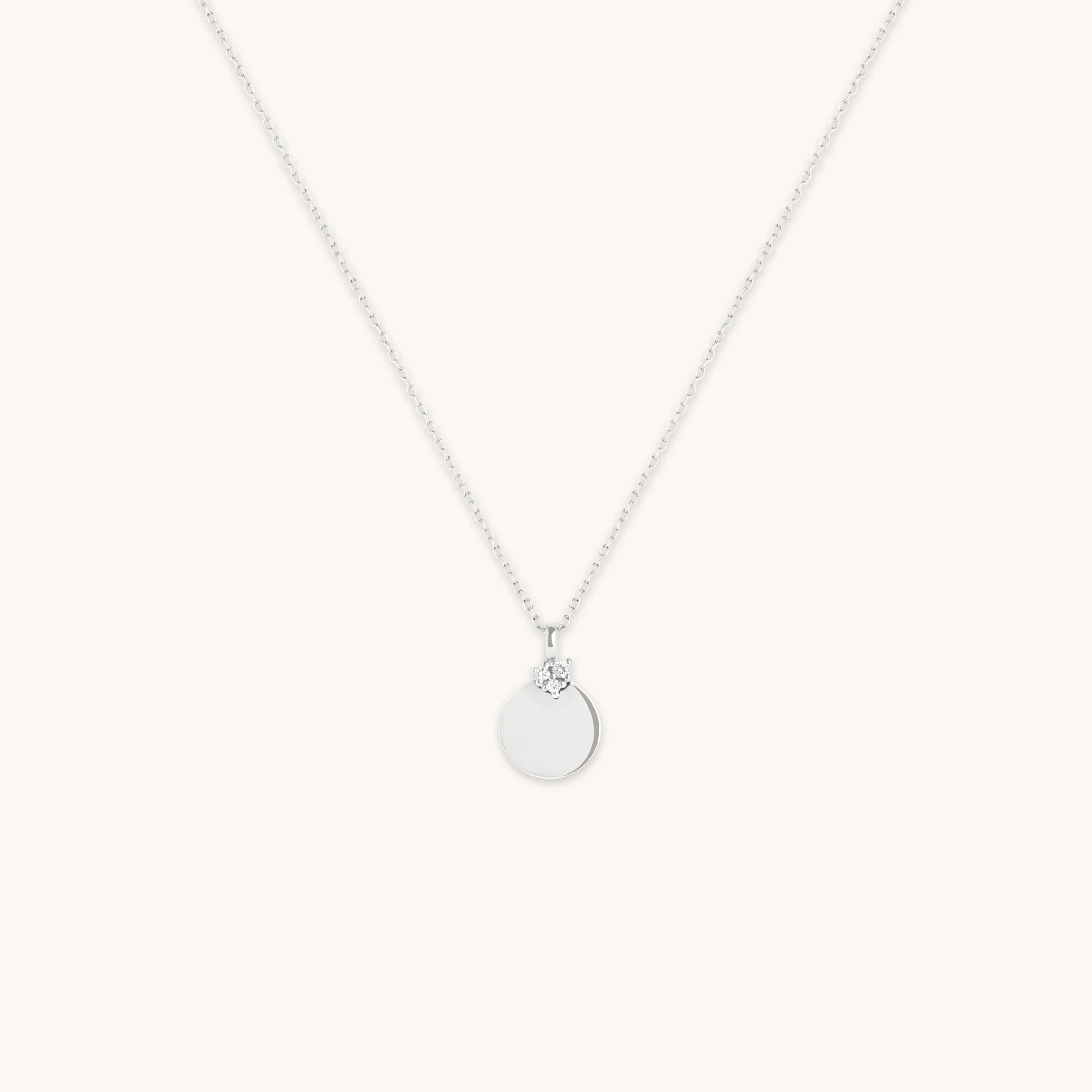 Diamond Coin Pendant Necklace in Solid White Gold