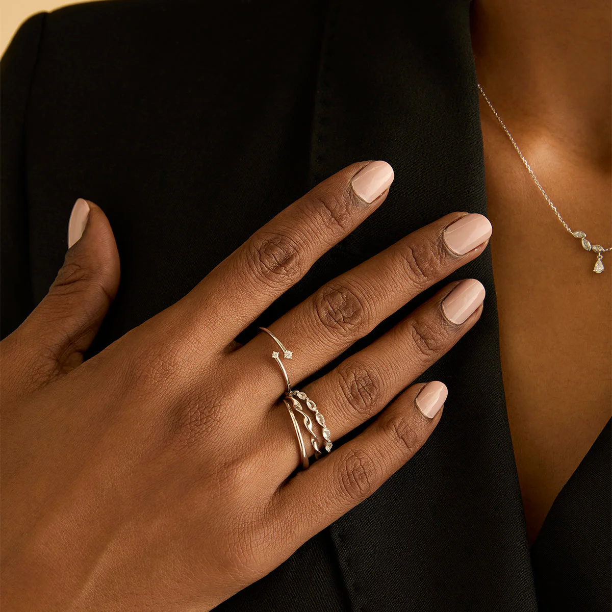 Diamond Duo Open Ring in Solid White Gold - Image 6