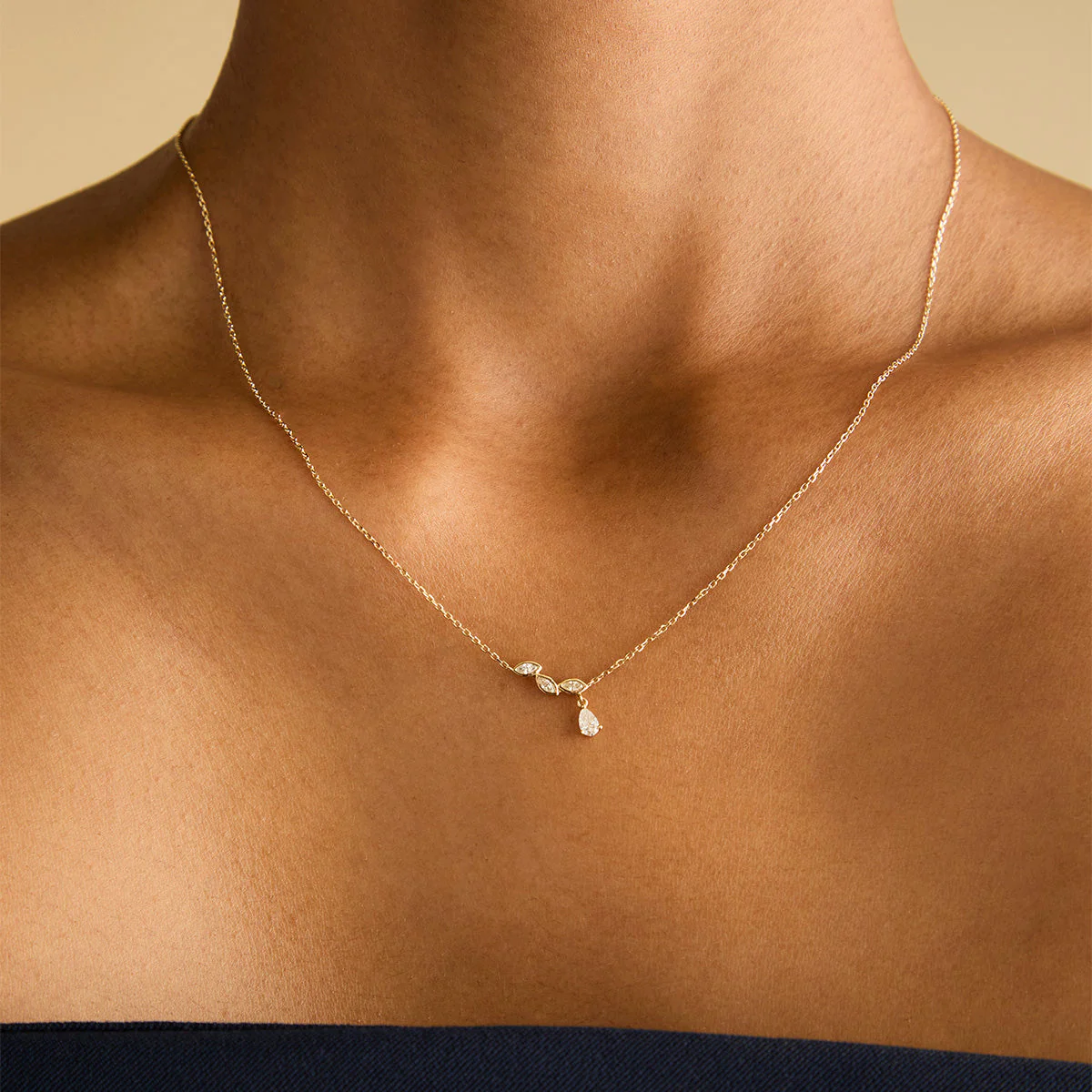 Diamond Marquise Drop Pendant Necklace in Solid Gold - Image 2