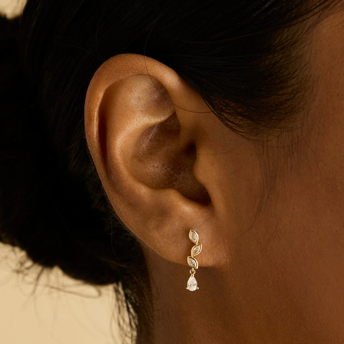 Diamond Marquise Drop Studs in Solid Gold - Image 2