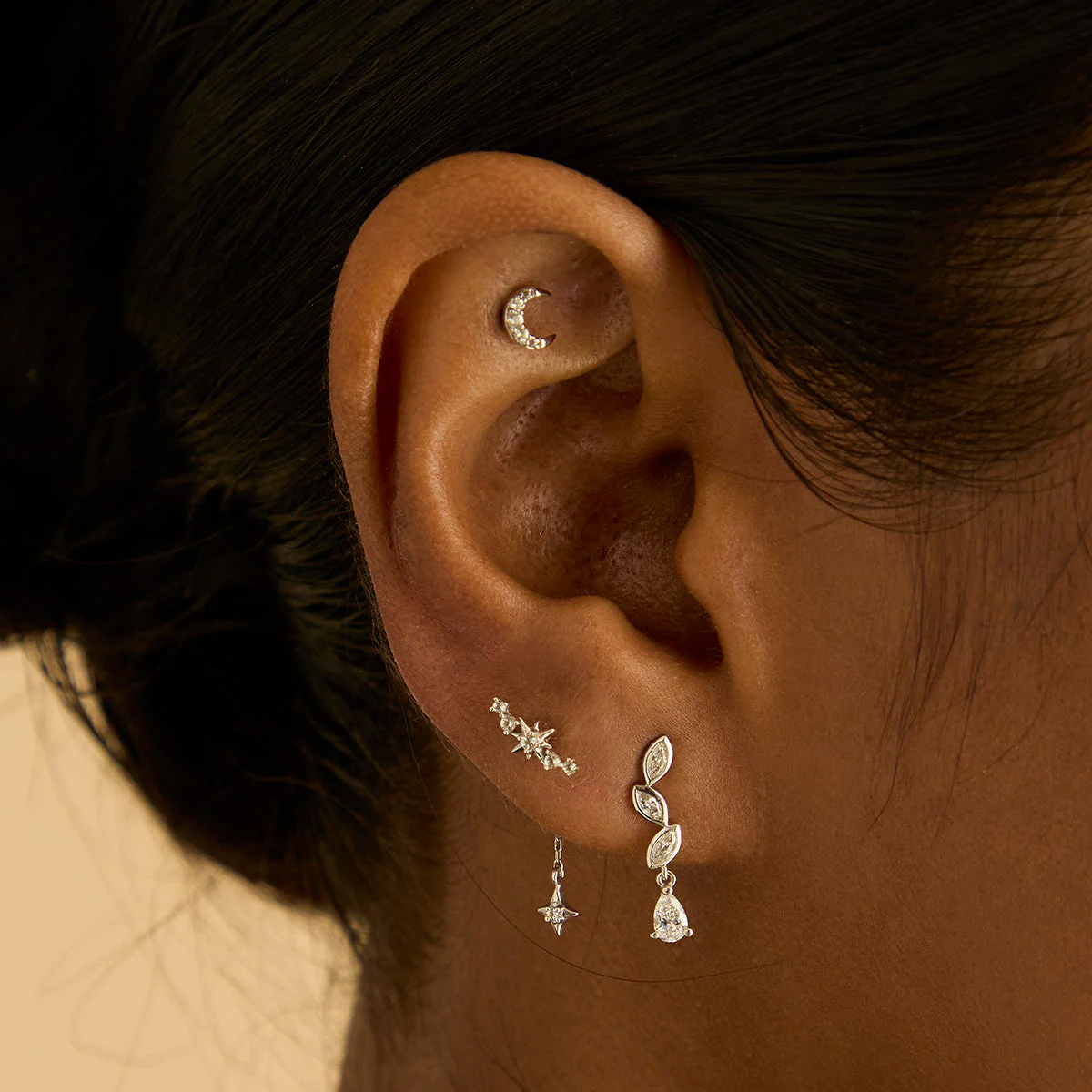 Diamond Marquise Drop Studs in Solid White Gold - Image 3