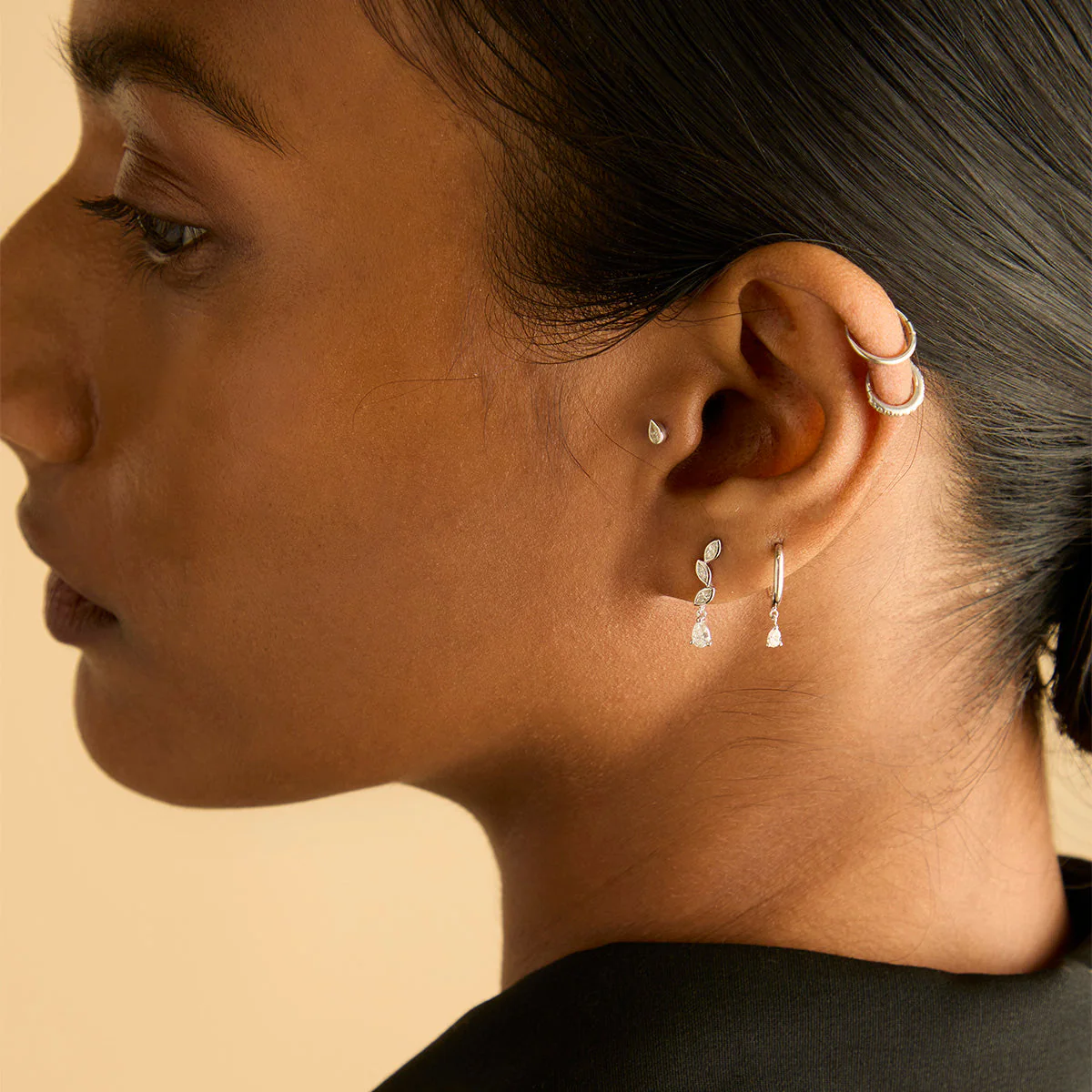 Diamond Marquise Drop Studs in Solid White Gold - Image 4