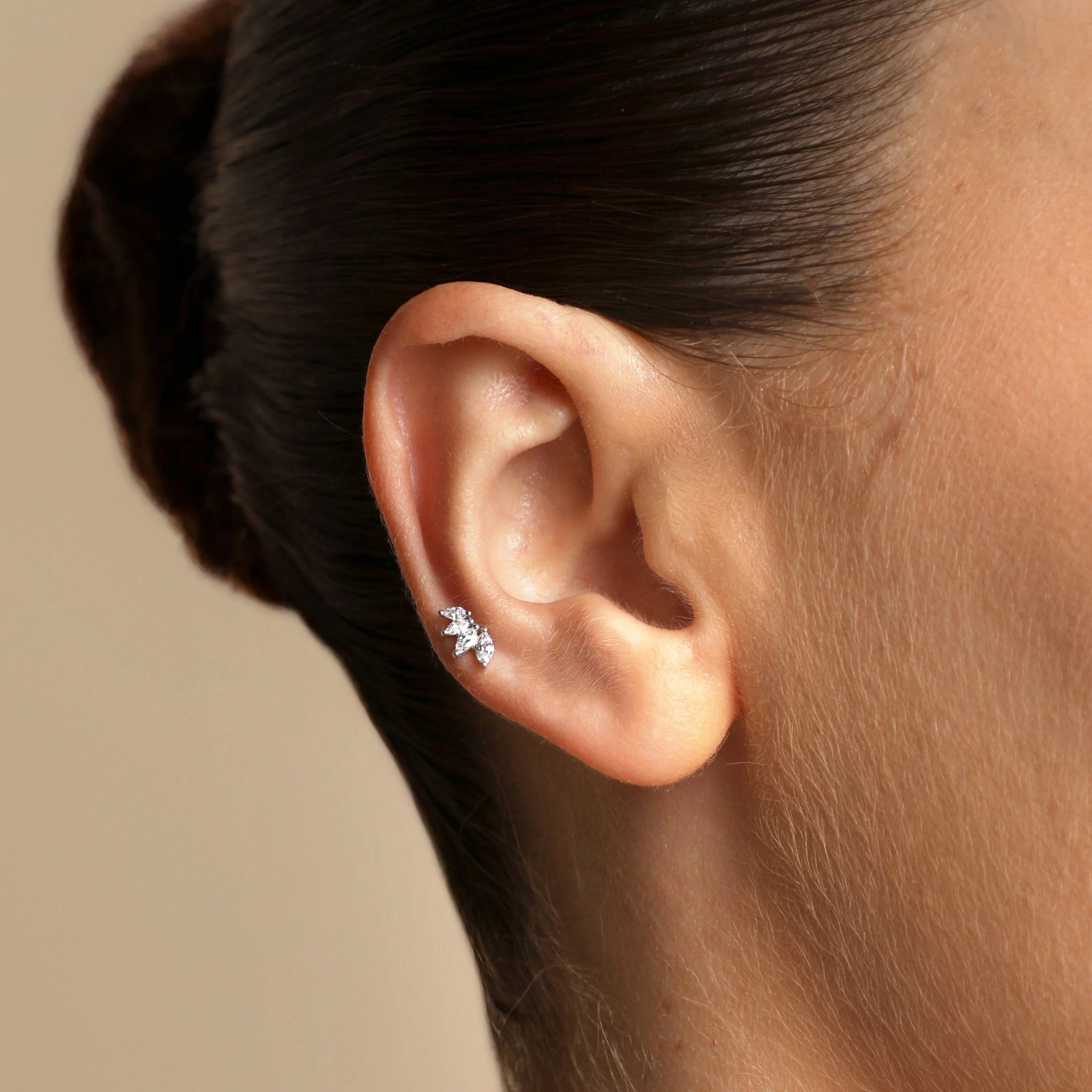 Diamond Marquise Fan Piercing Stud in Solid White Gold - Image 2