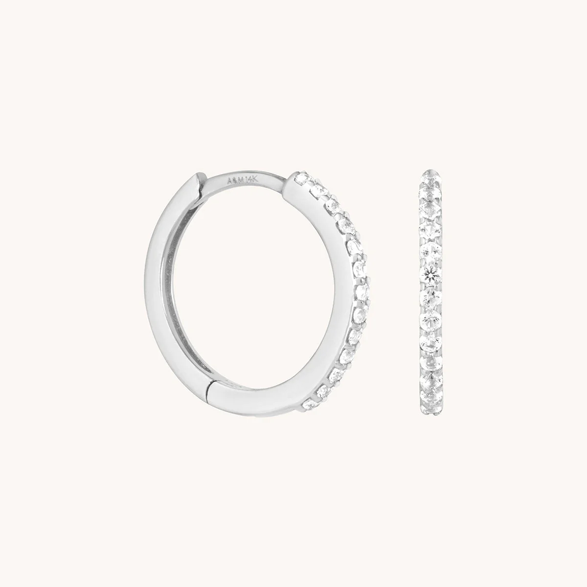 Diamond Pavé Hoops in Solid White Gold