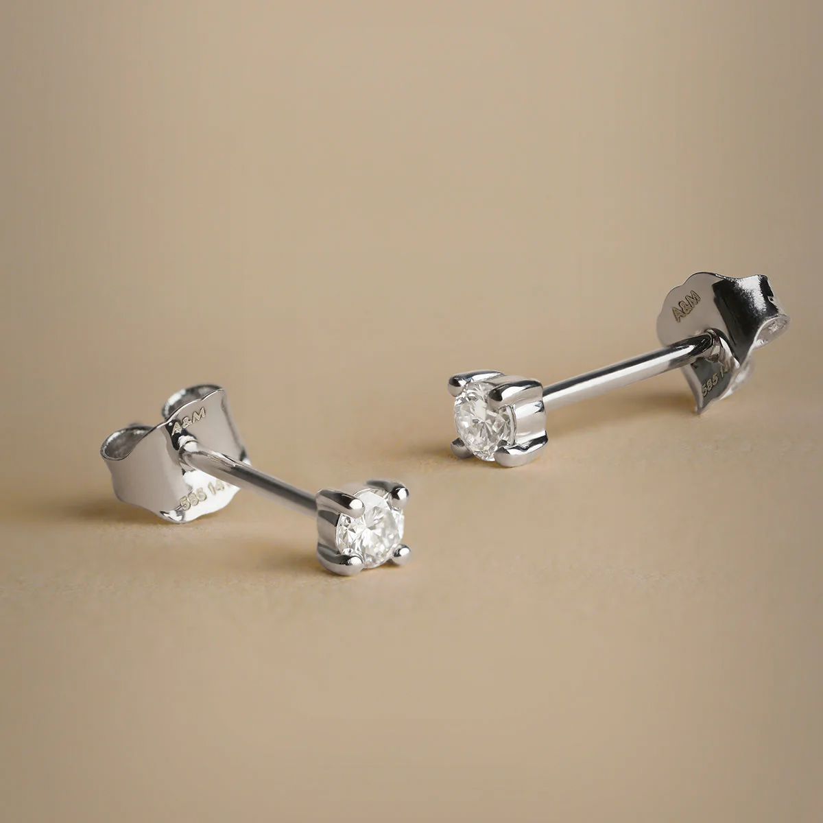 Diamond Solitaire Stud Earrings in Solid White Gold - Image 4