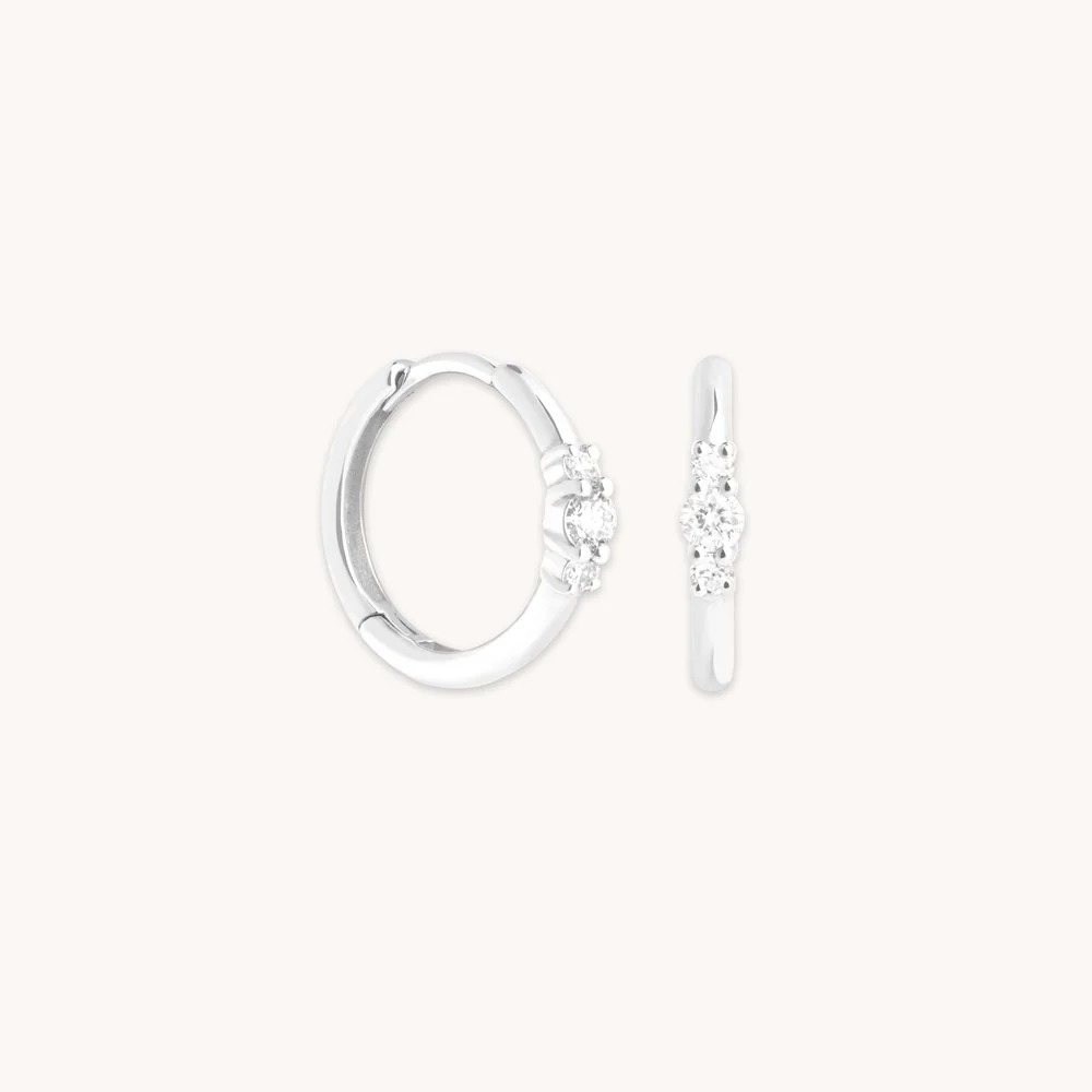 Diamond Trilogy Hoops in Solid White Gold - Image 7