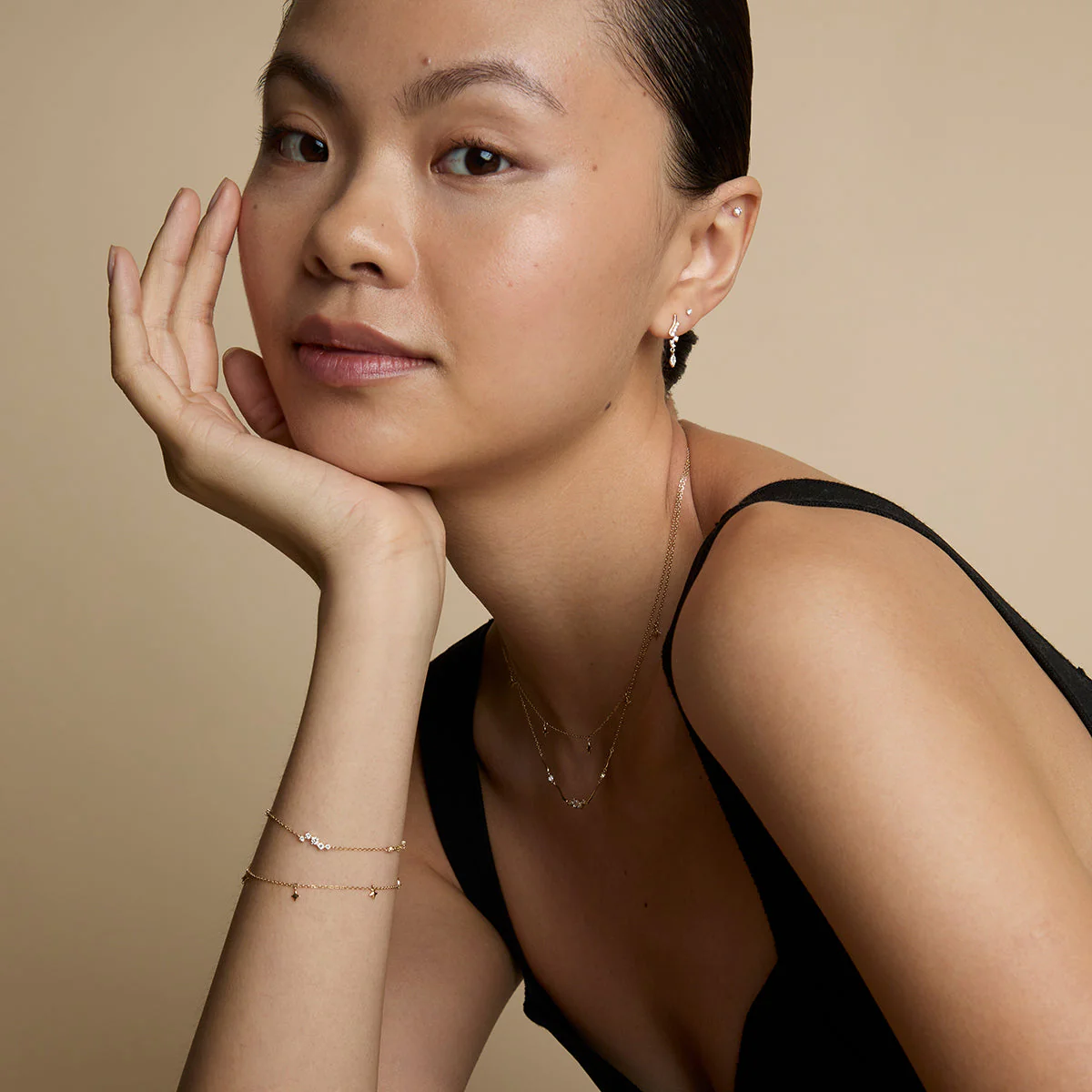 Diamond Wave Charm Studs in Solid Gold - Image 6