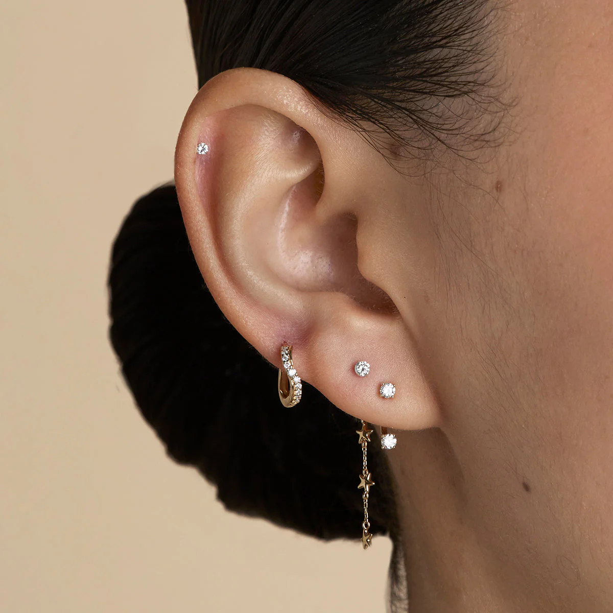 Diamond Wave Huggies in Solid Gold - Image 3