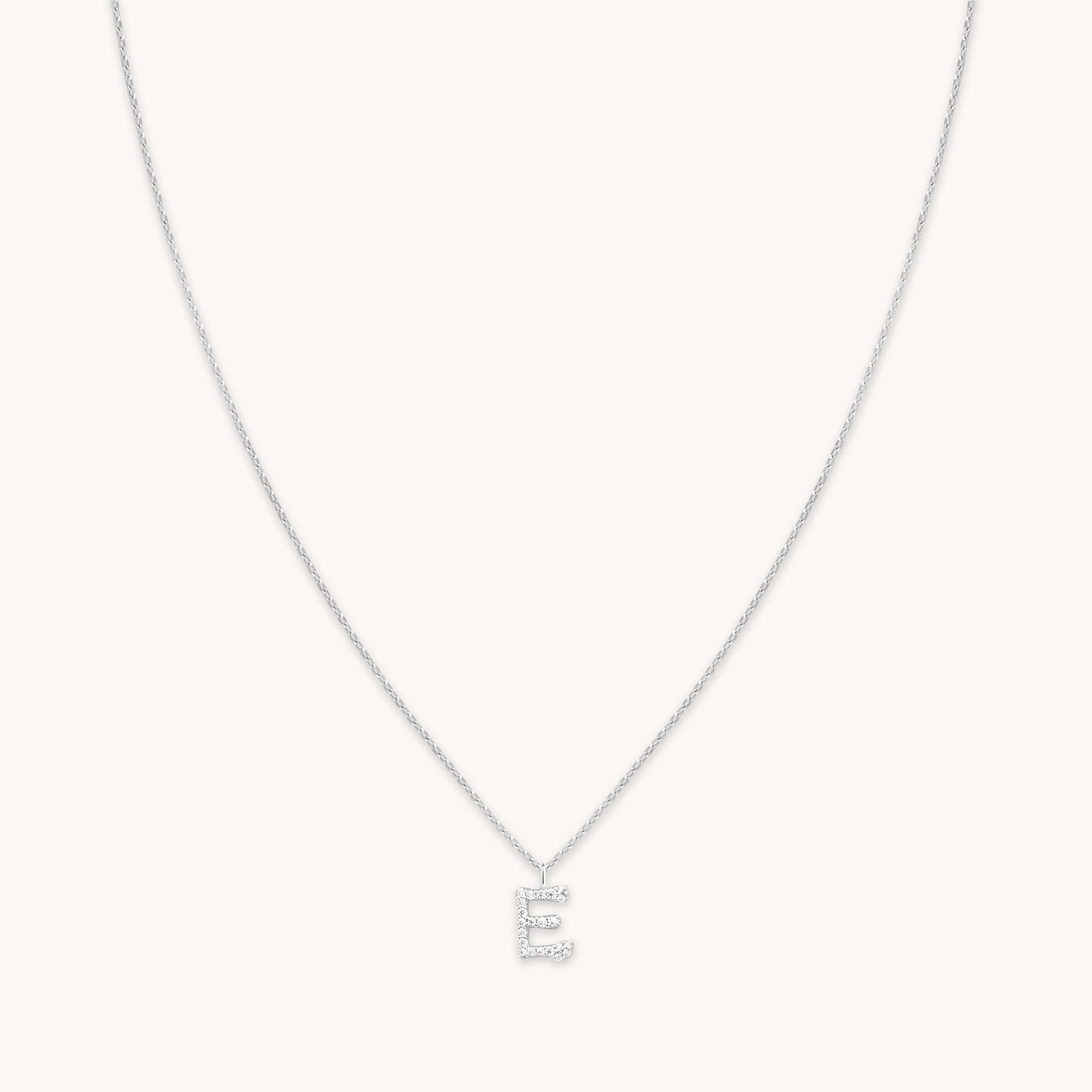 E Initial Pavé Pendant Necklace in Silver
