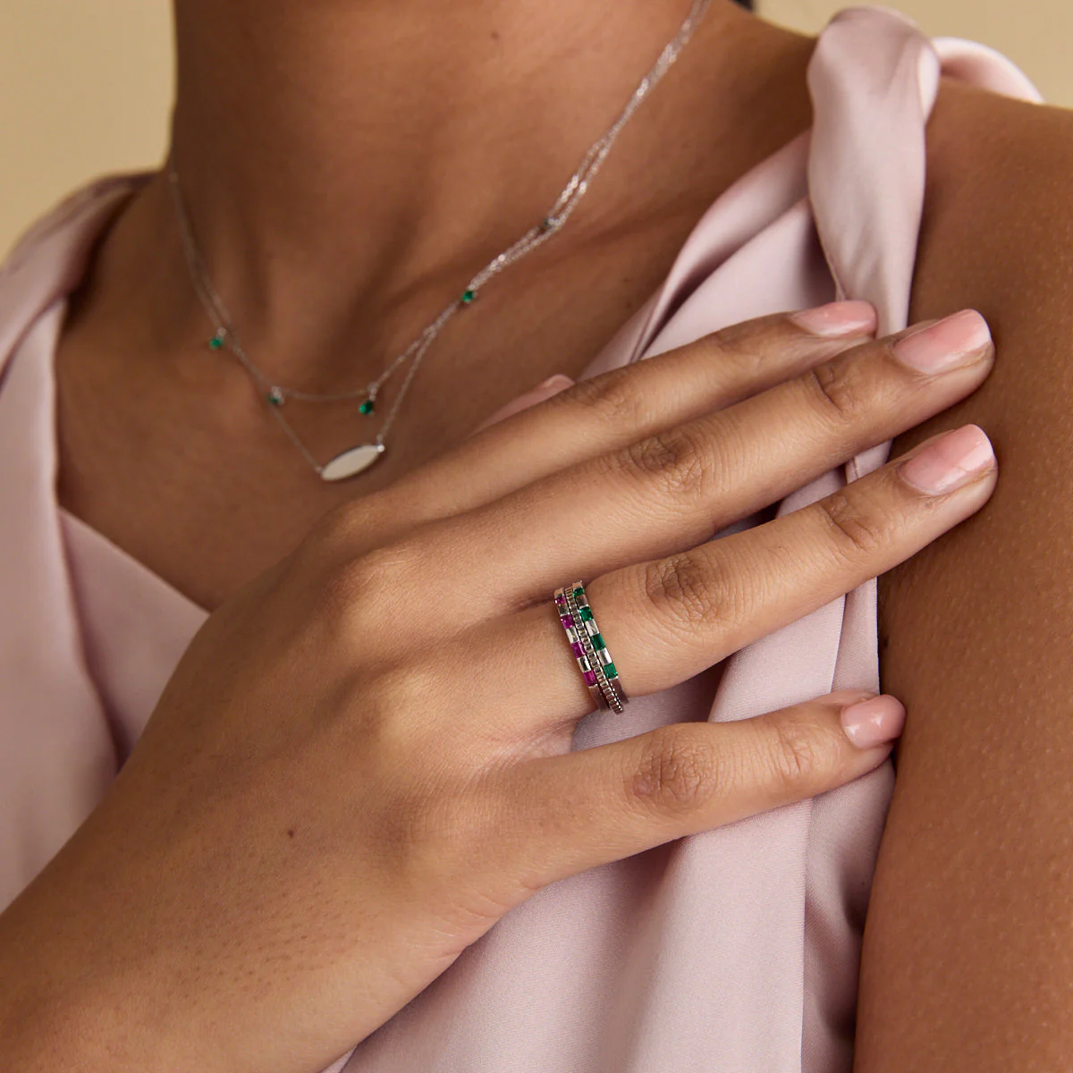 Emerald Baguette Band Ring in Solid White Gold - Image 3