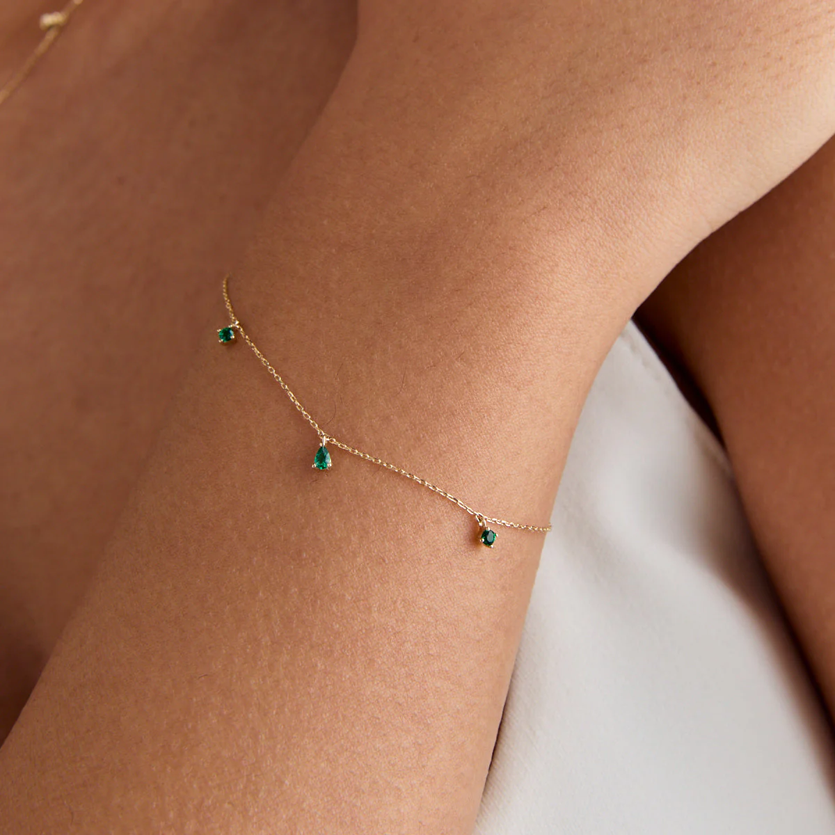 Emerald Charm Bracelet in Solid Gold - Image 2