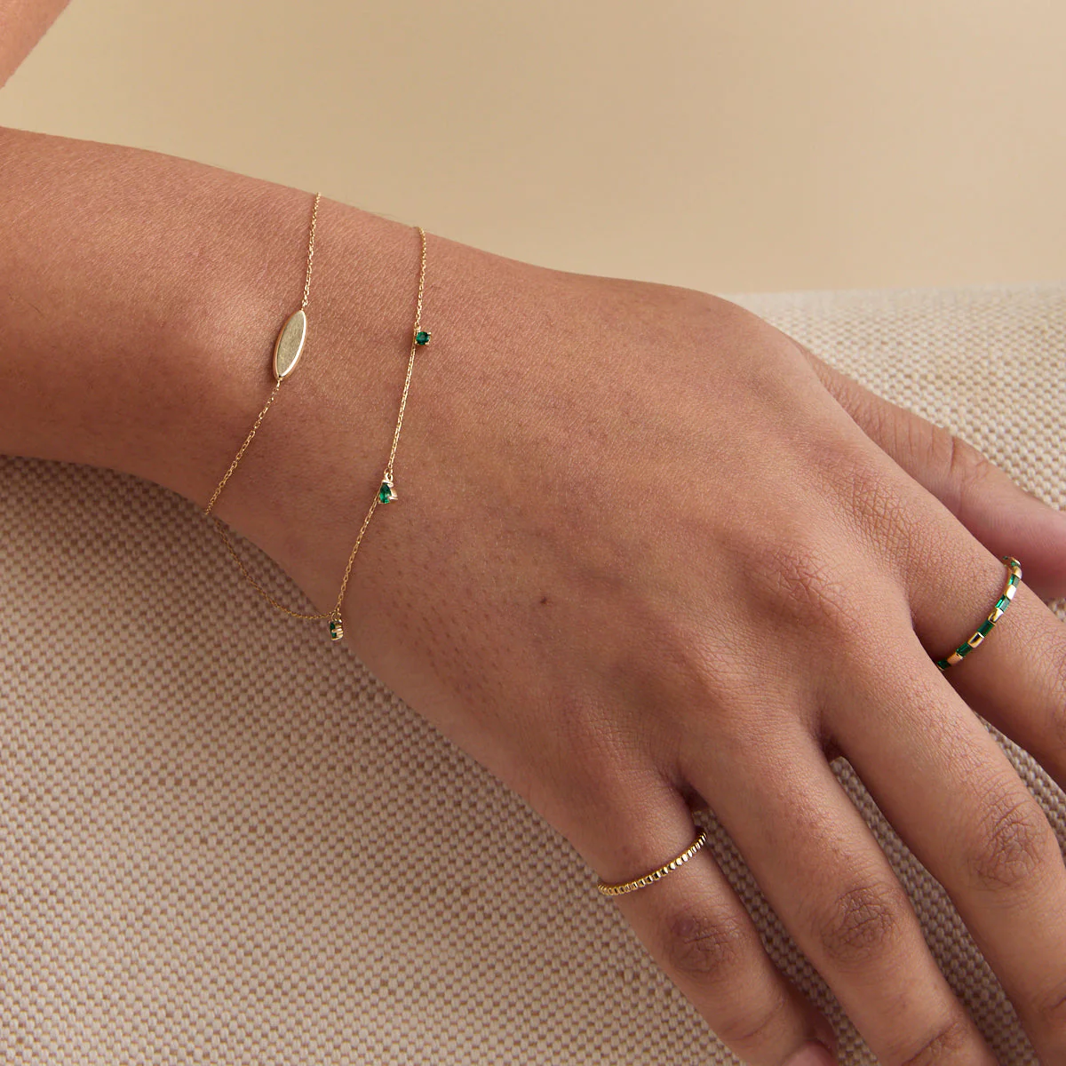 Emerald Charm Bracelet in Solid Gold - Image 3